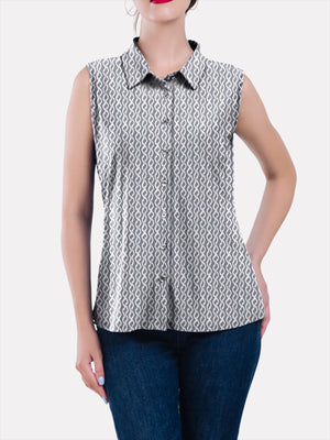 Collar Button Front Sleeveless Top