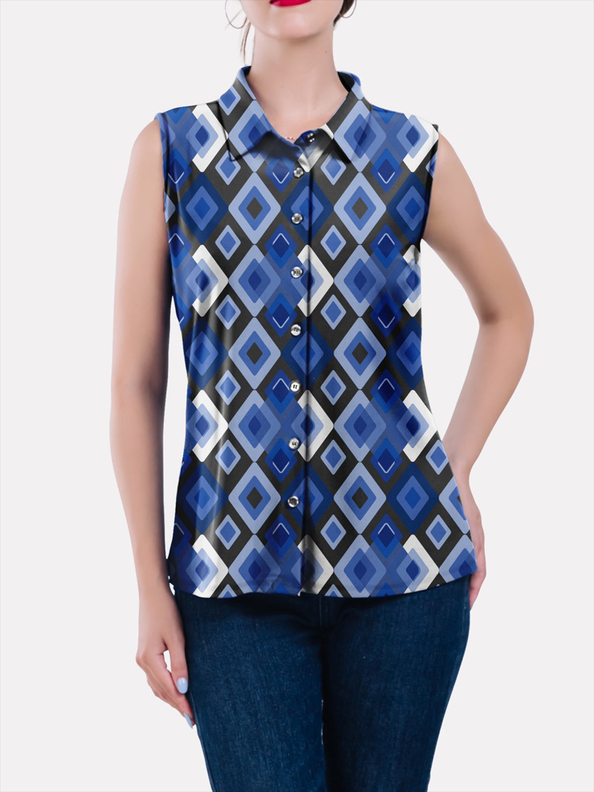 Collar Button Front Sleeveless Top