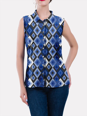 Collar Button Front Sleeveless Top