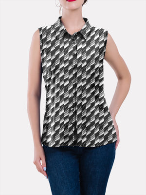 Collar Button Front Sleeveless Top