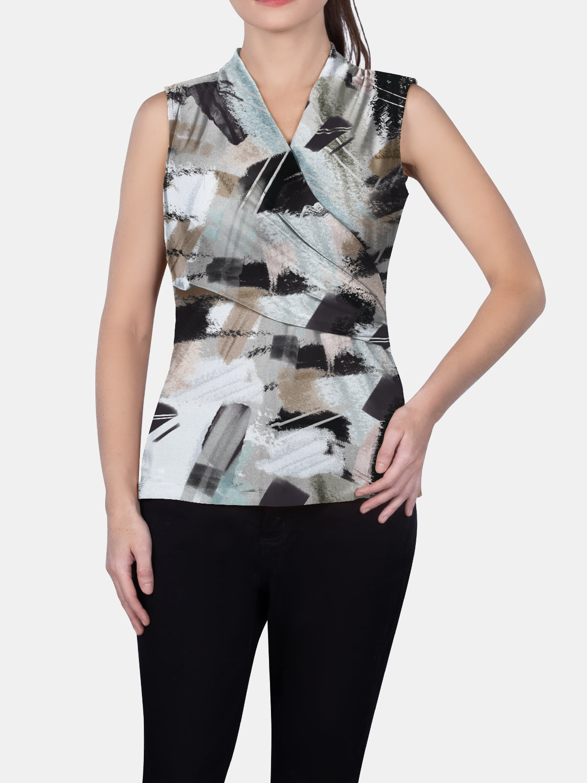 SURPLICE SLEEVELESS KNIT TOP