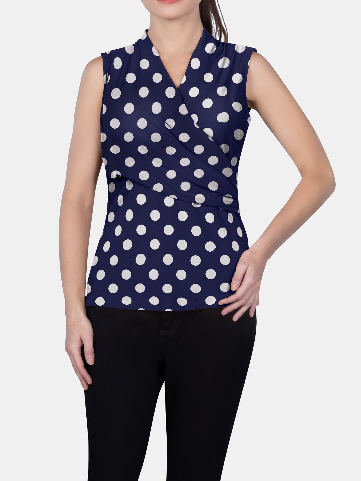 SURPLICE SLEEVELESS KNIT TOP