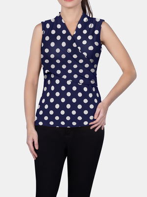 SURPLICE SLEEVELESS KNIT TOP