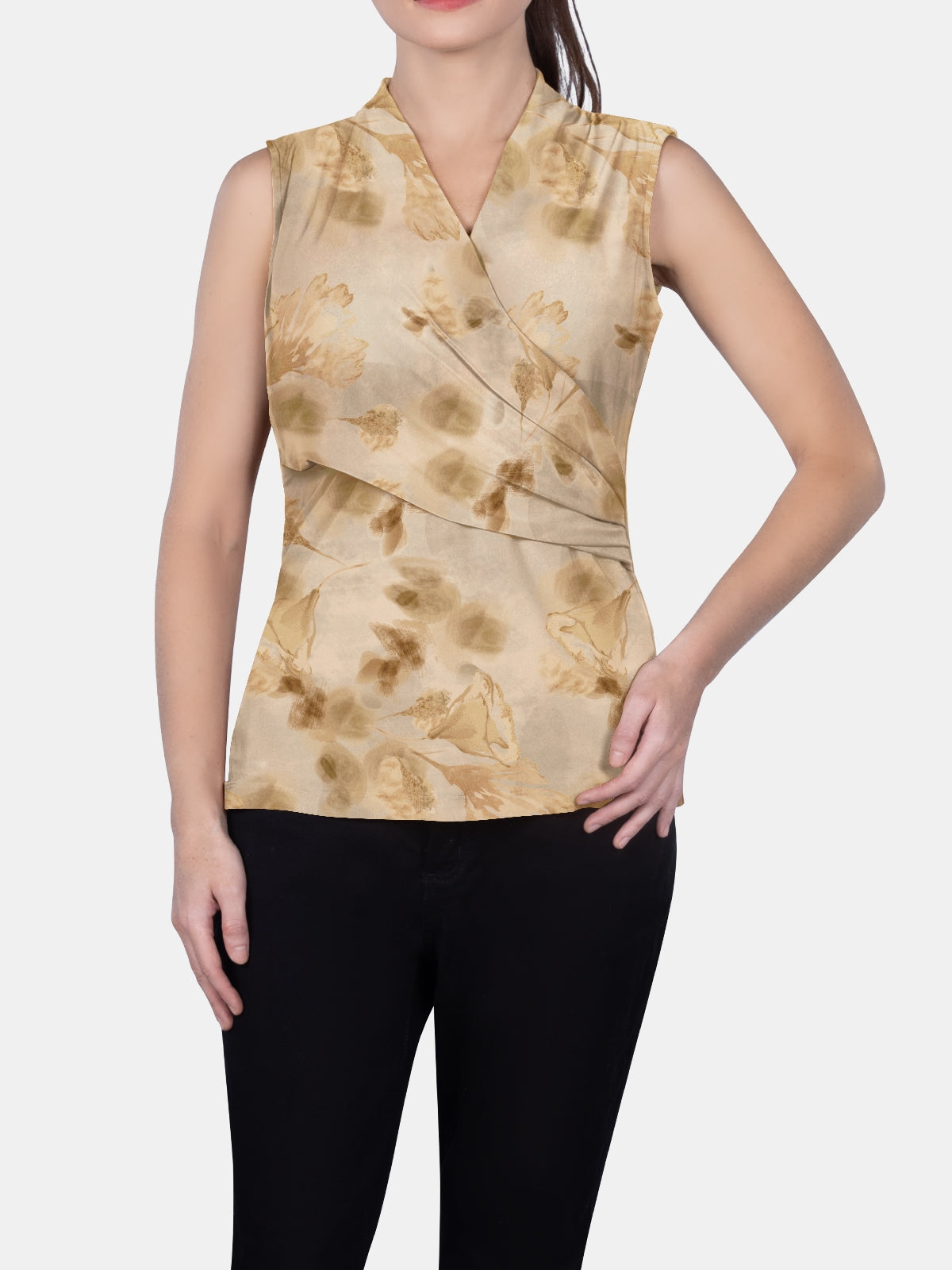 SURPLICE SLEEVELESS KNIT TOP