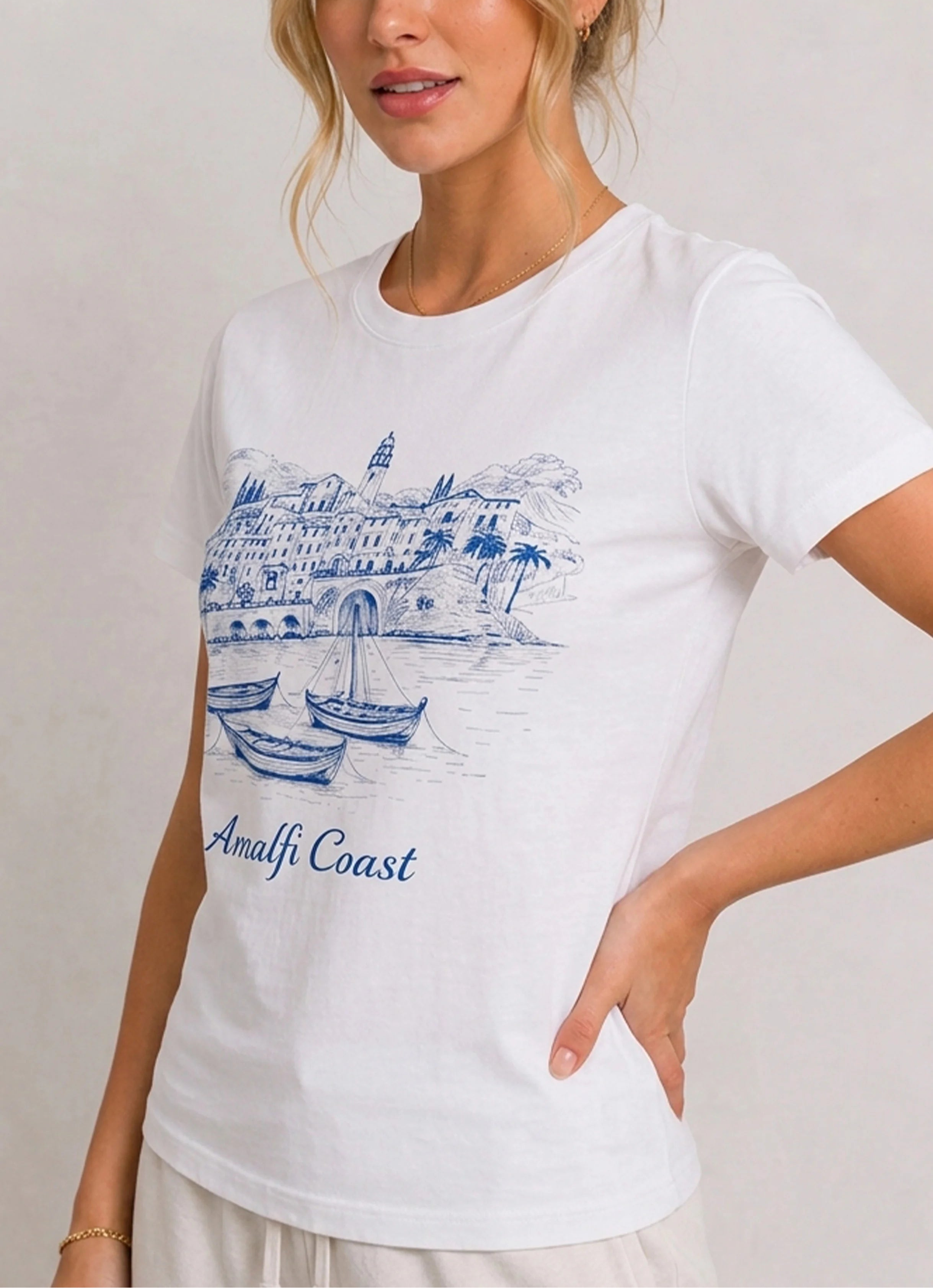 Amalfi Coast Sketch White Tee