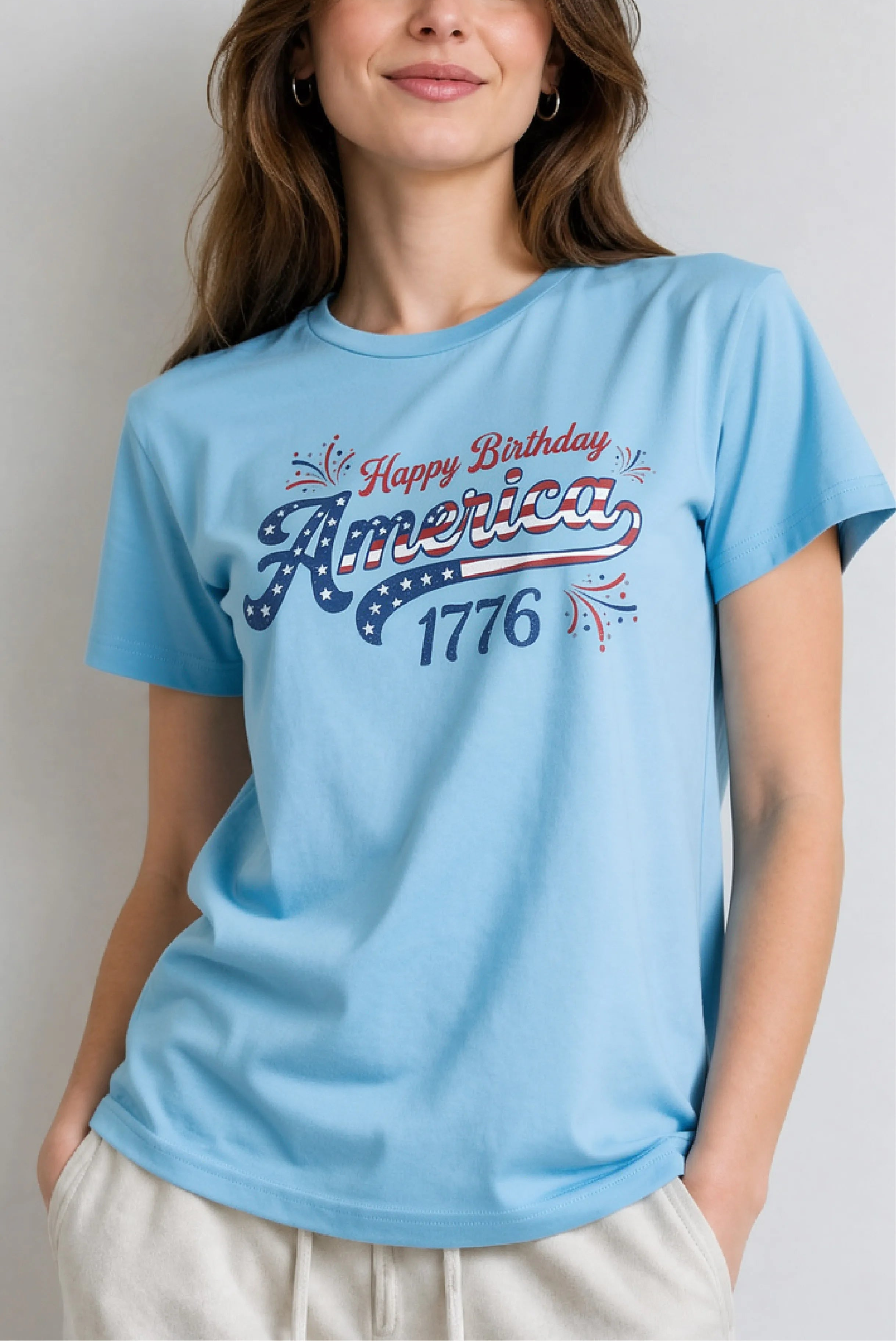 Happy Birthday America Sky Blue Tee