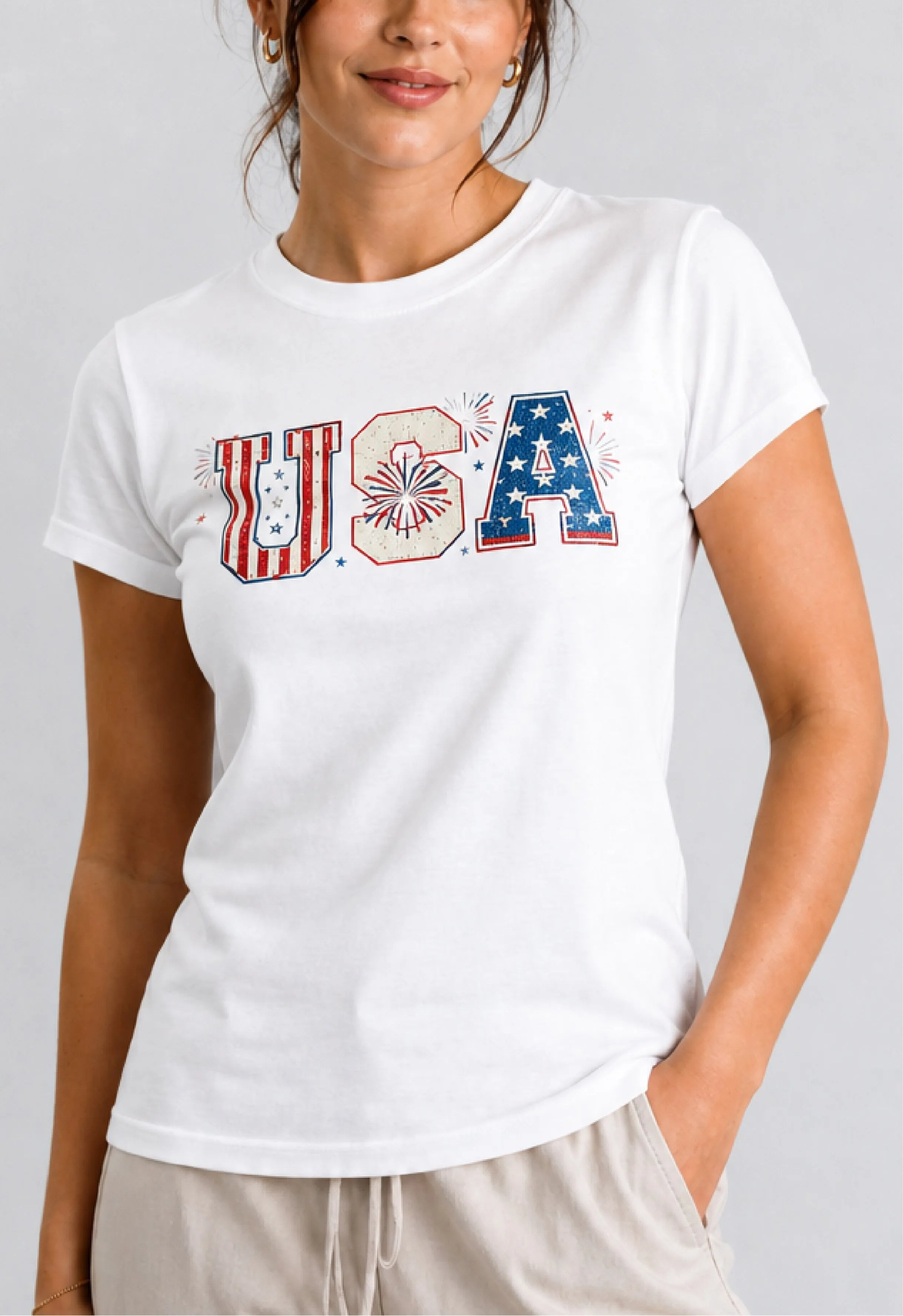 Patriotic Varsity USA White Tee