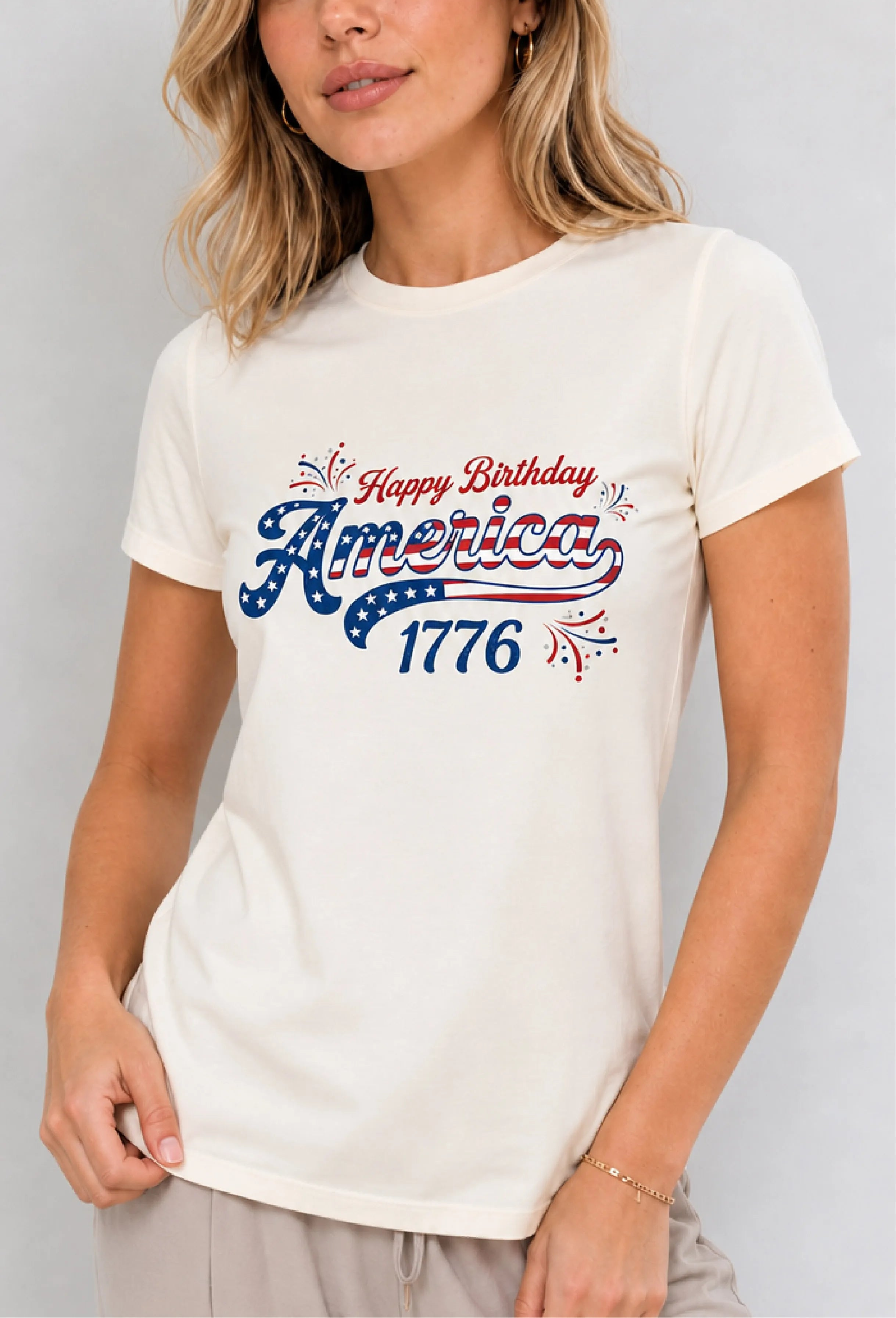 Happy Birthday America 1776 Cream Tee