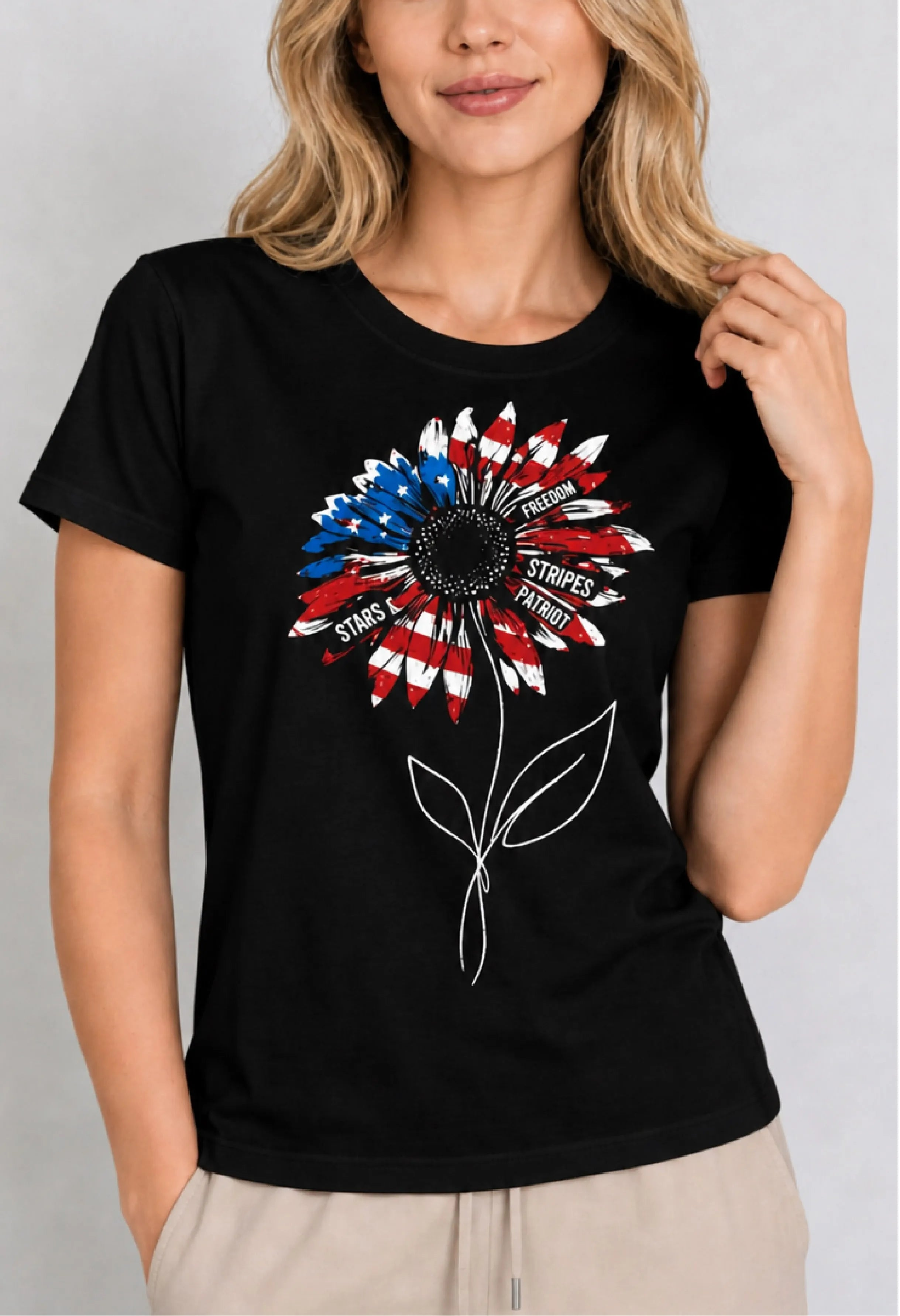 Patriotic Sunflower Black Tee