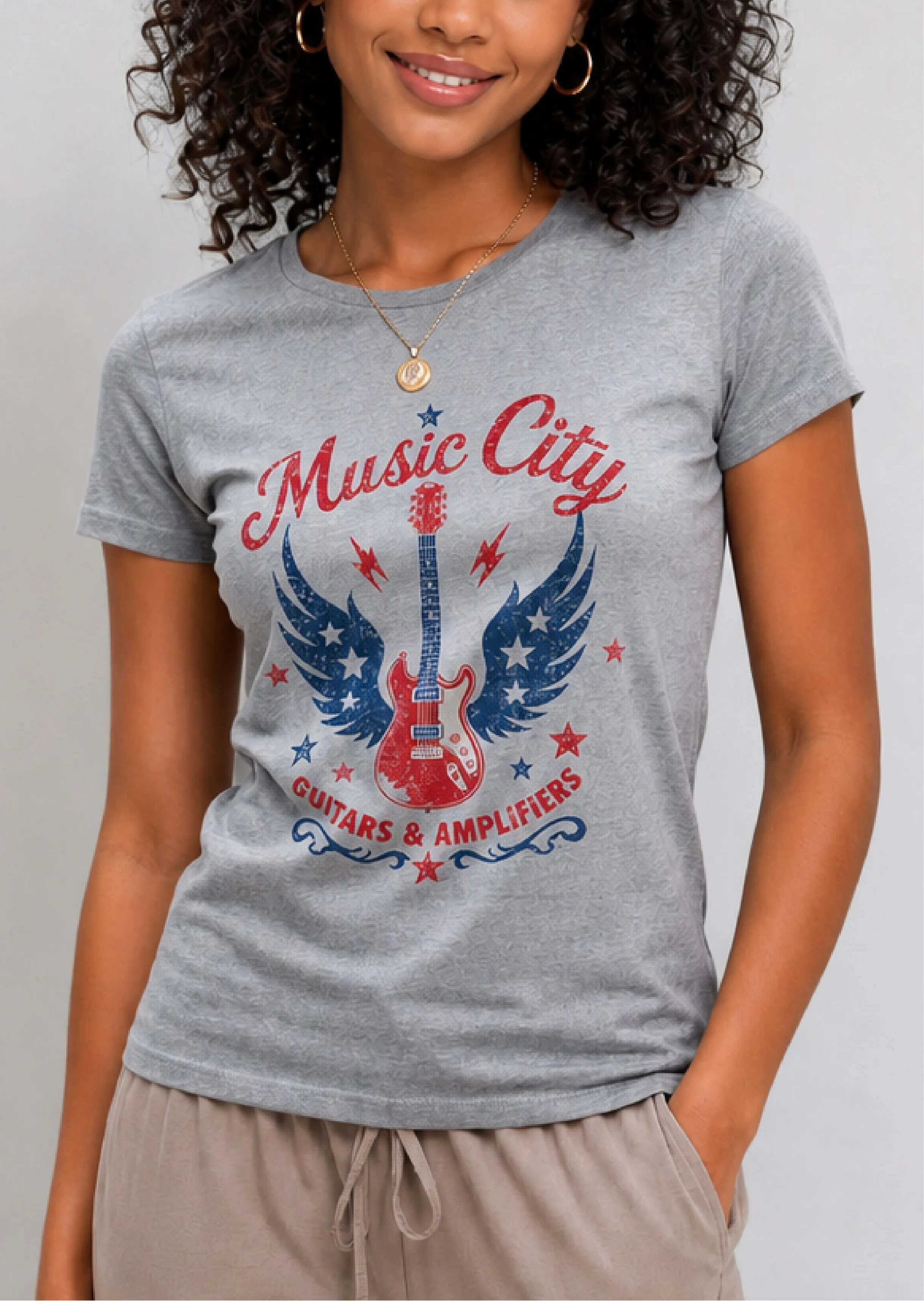 Music City Guitar Gray Tee