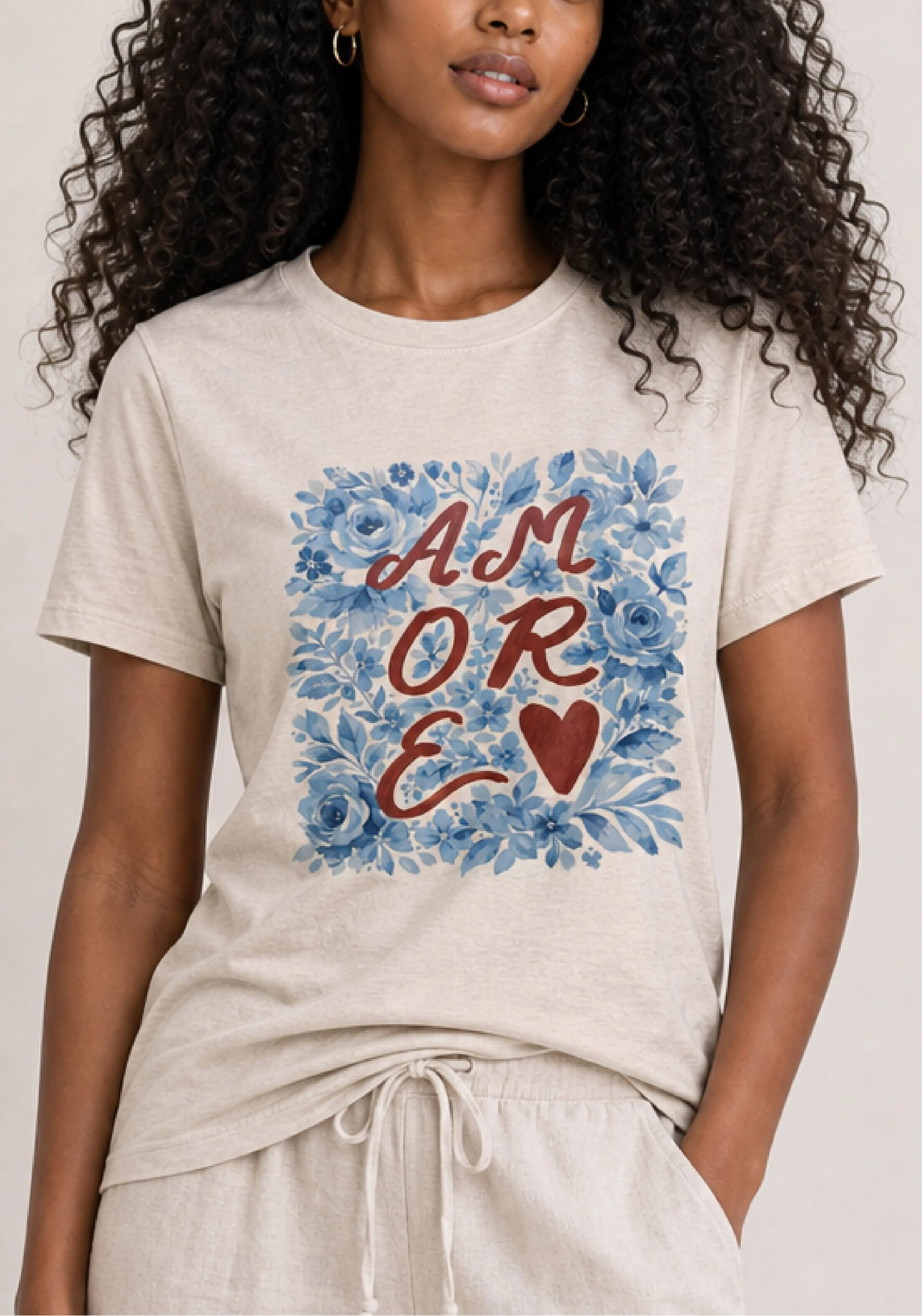 Amore Blue Floral Oatmeal Tee