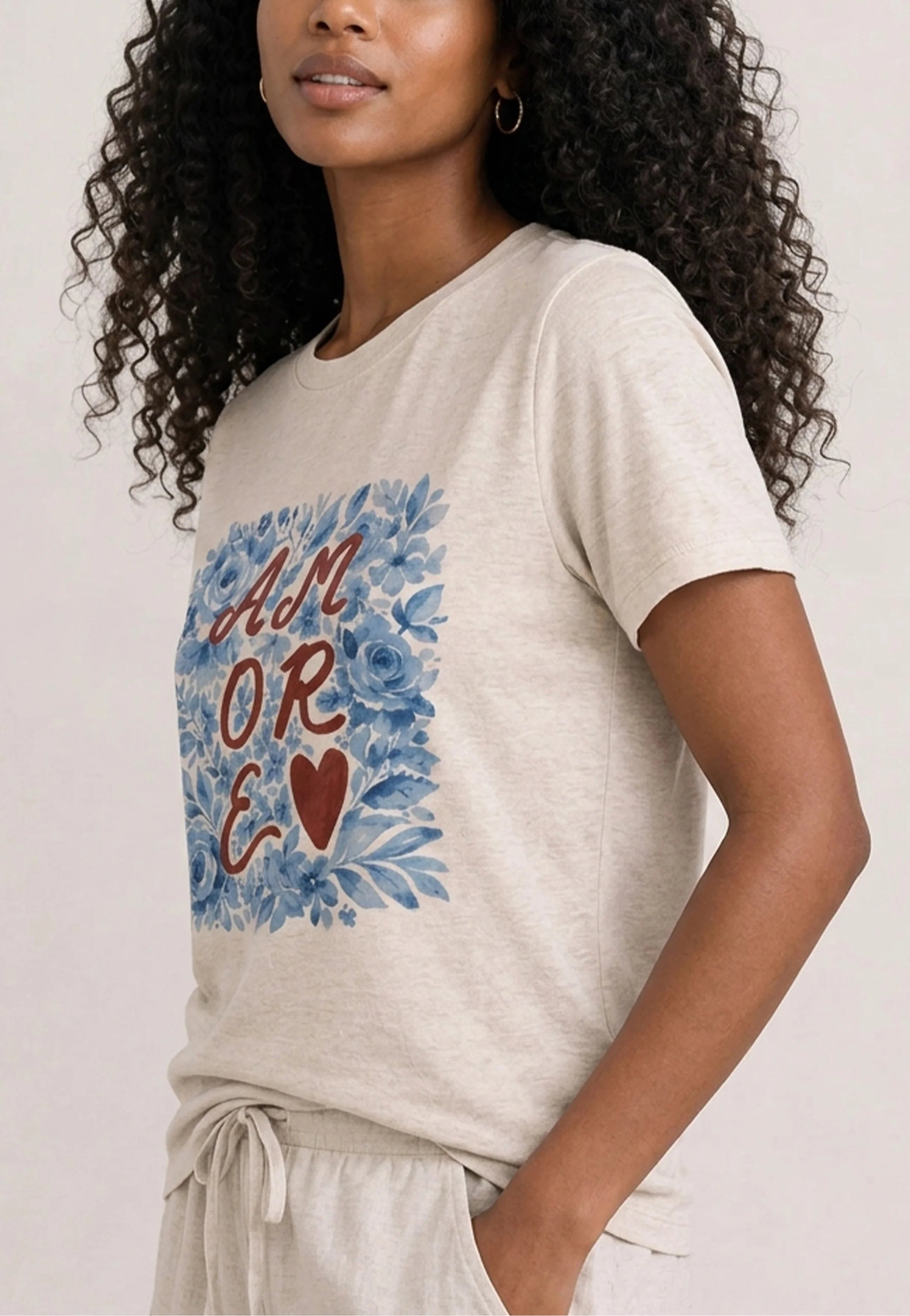 Amore Blue Floral Oatmeal Tee