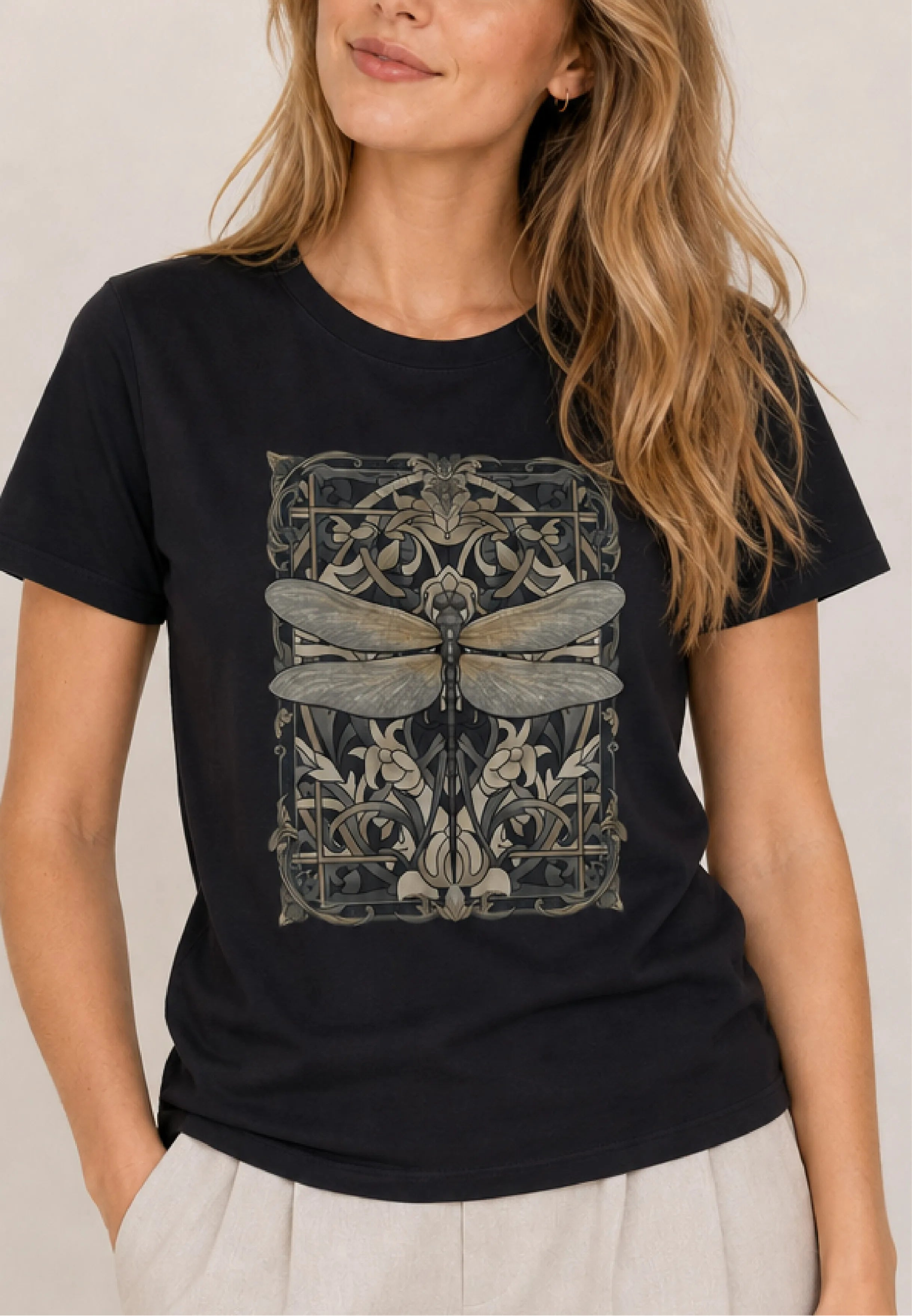 Art Nouveau Dragonfly Black Tee