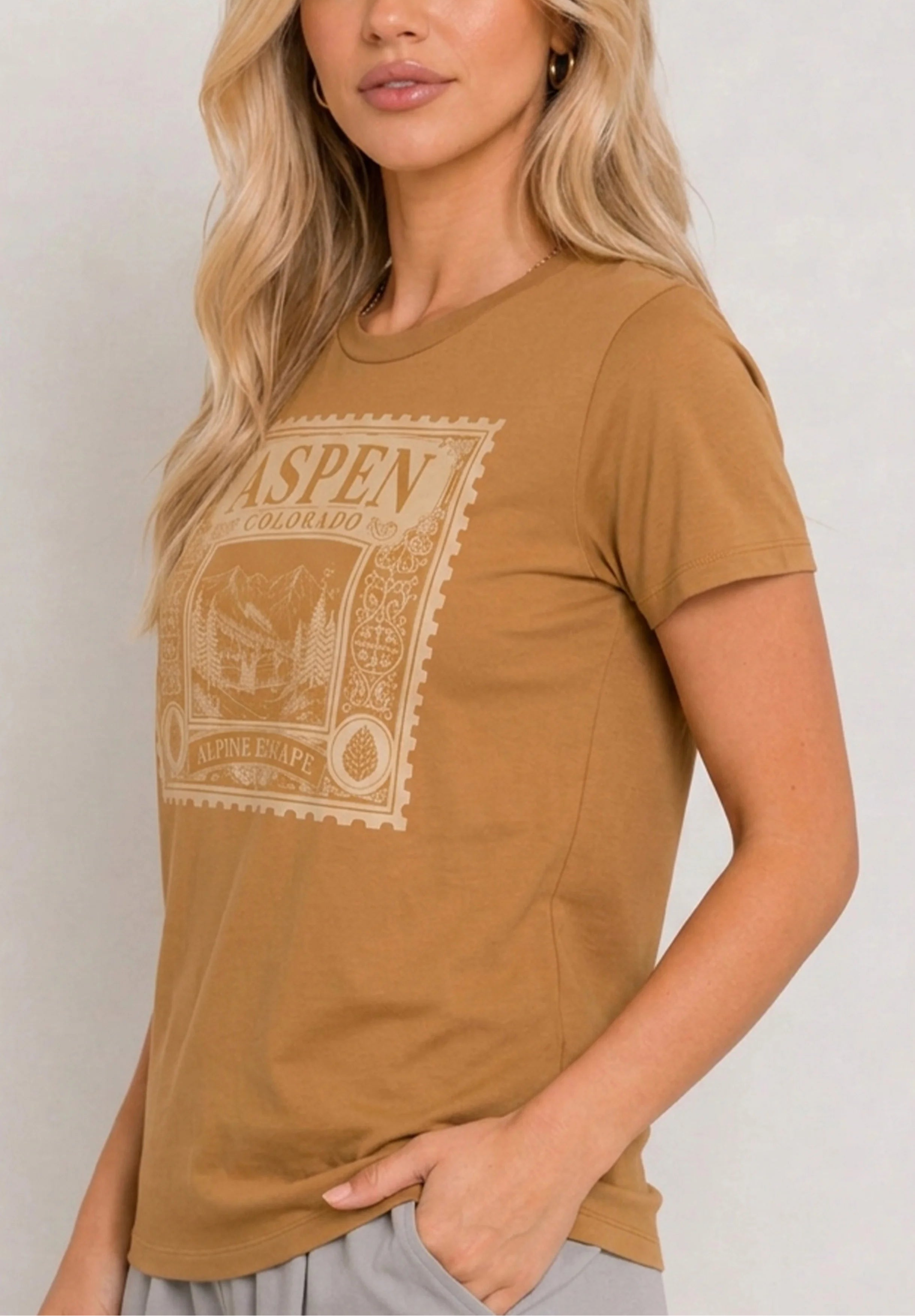 Aspen Alpine Escape Camel Tee