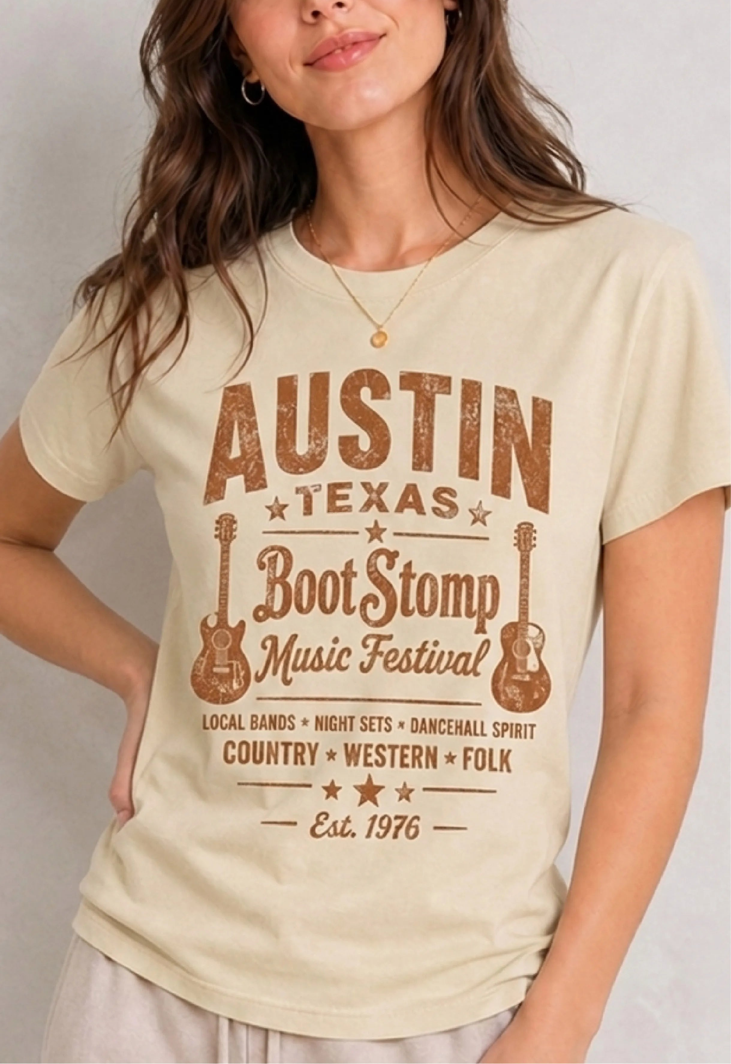 Austin Boot Stomp Cream Tee