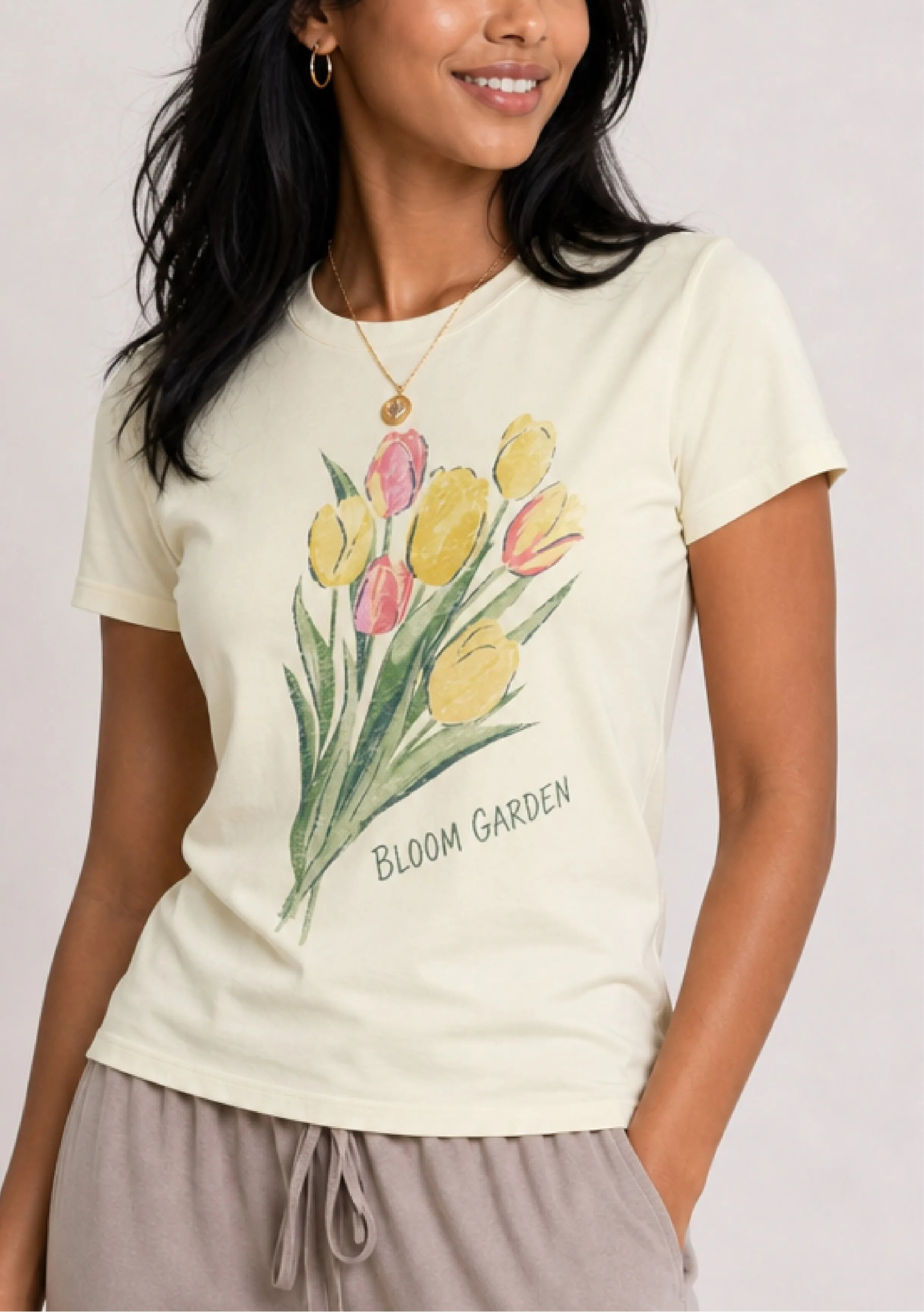 Bloom Garden Tulip Cream Tee