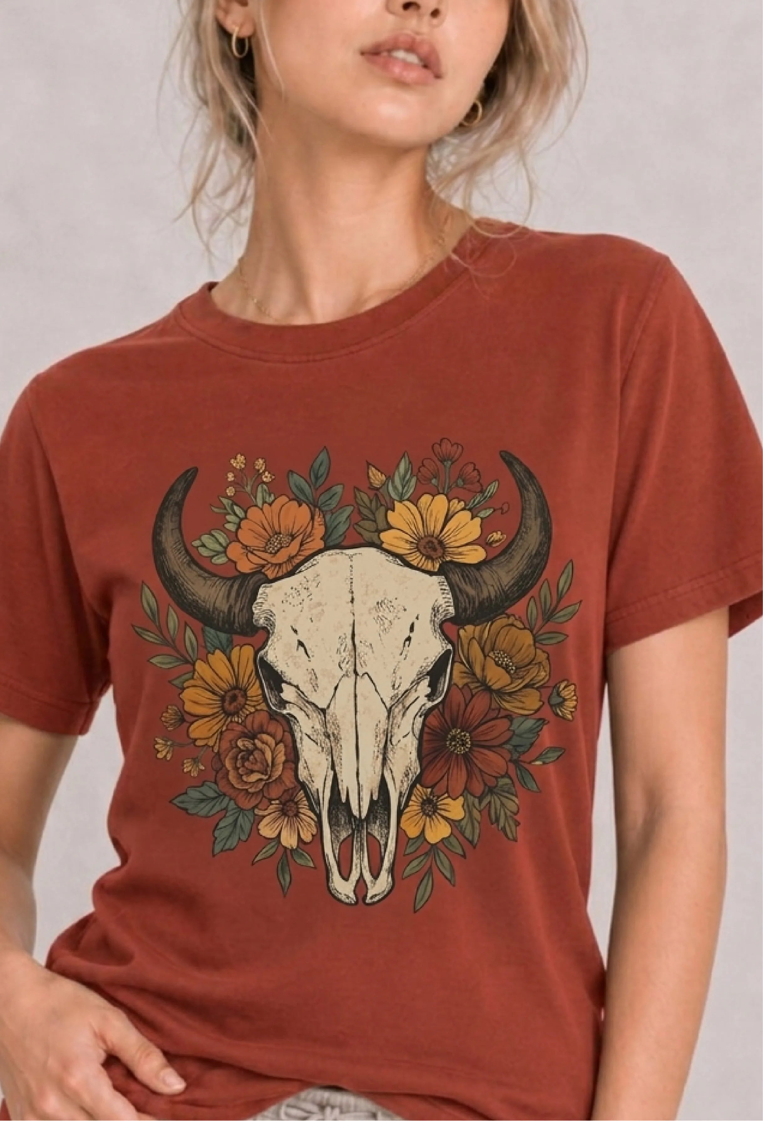 Bloom Skull Rust Tee
