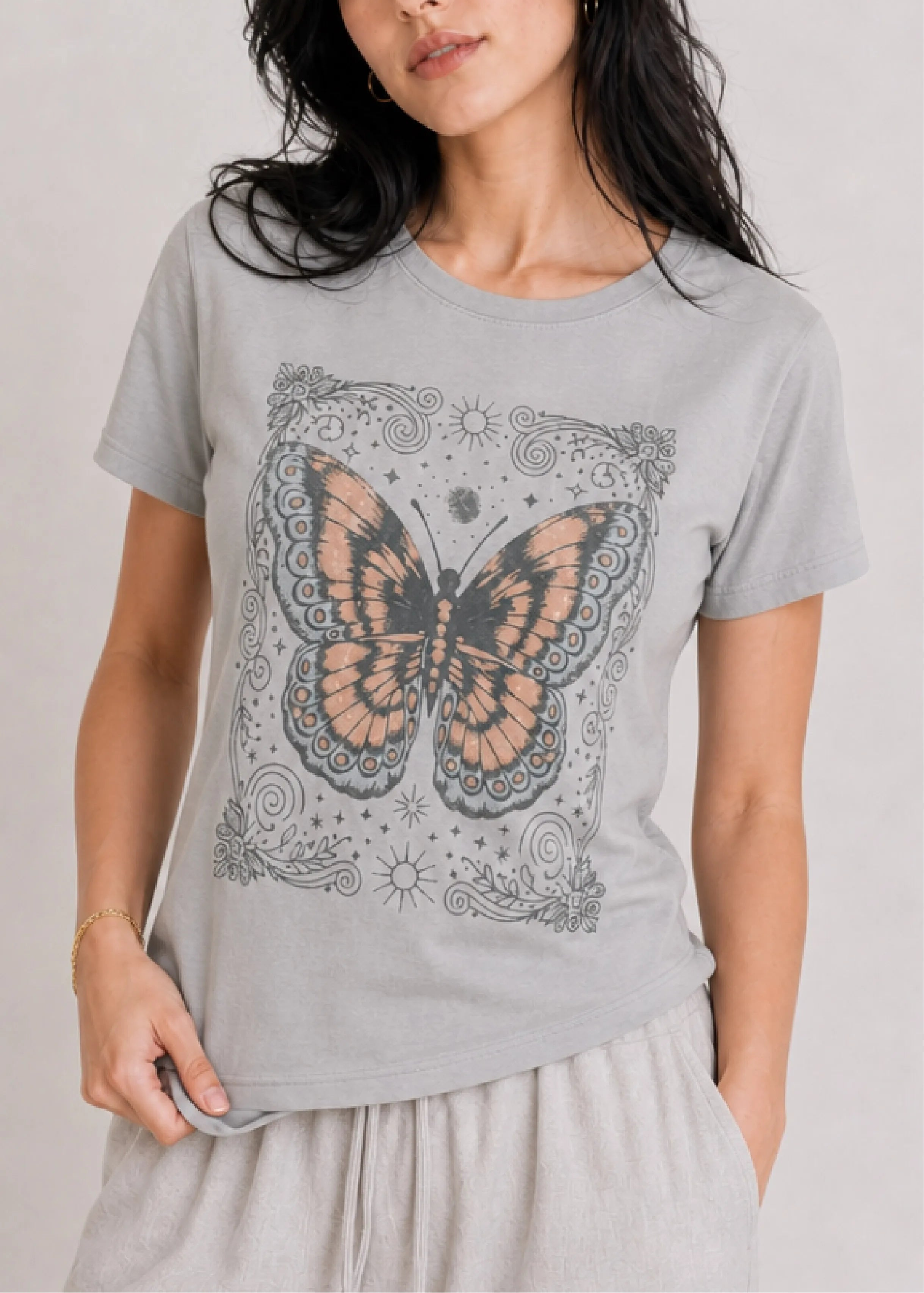 Boho Butterfly Grey Tee