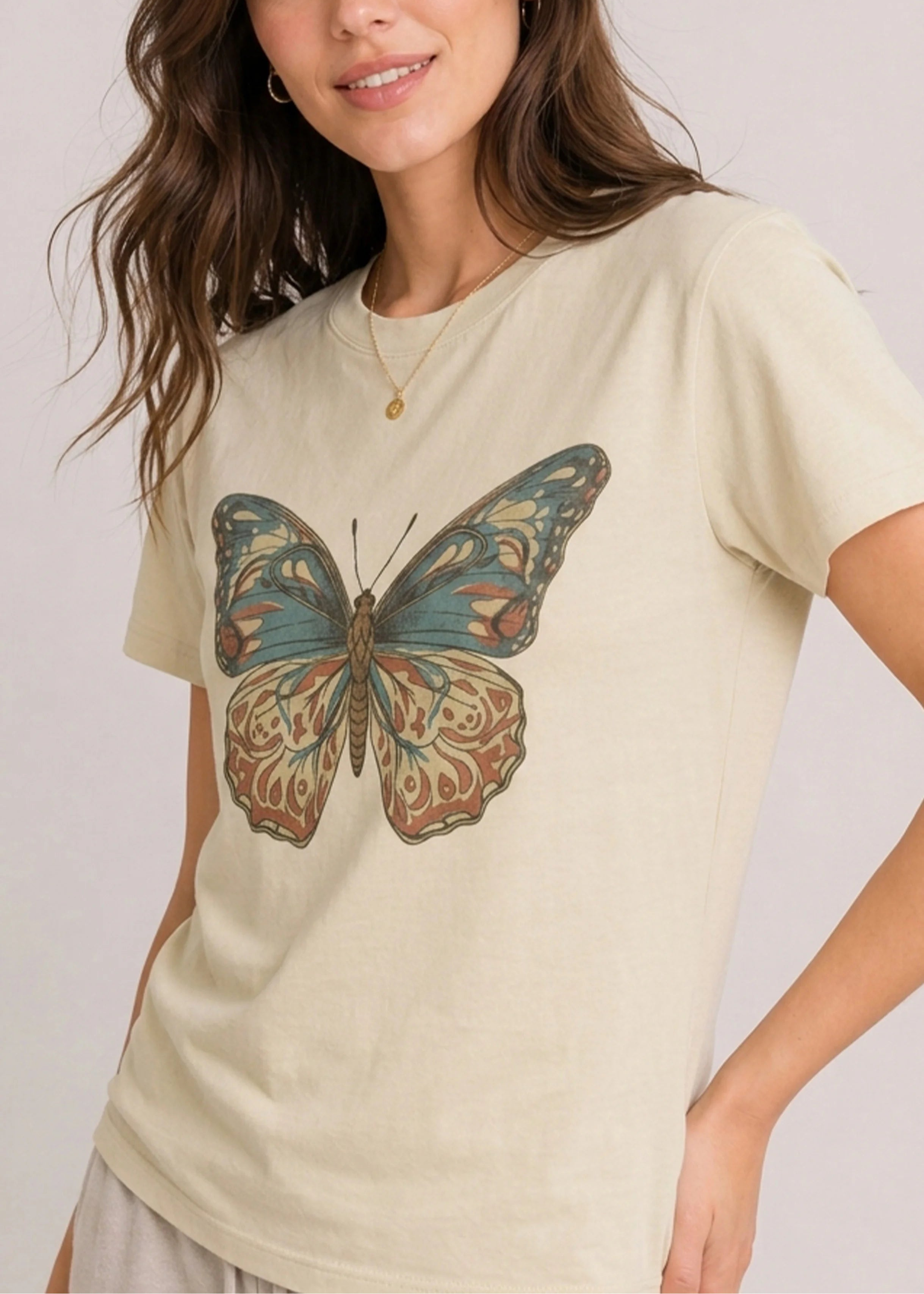 Boho Butterfly Ivory Tee