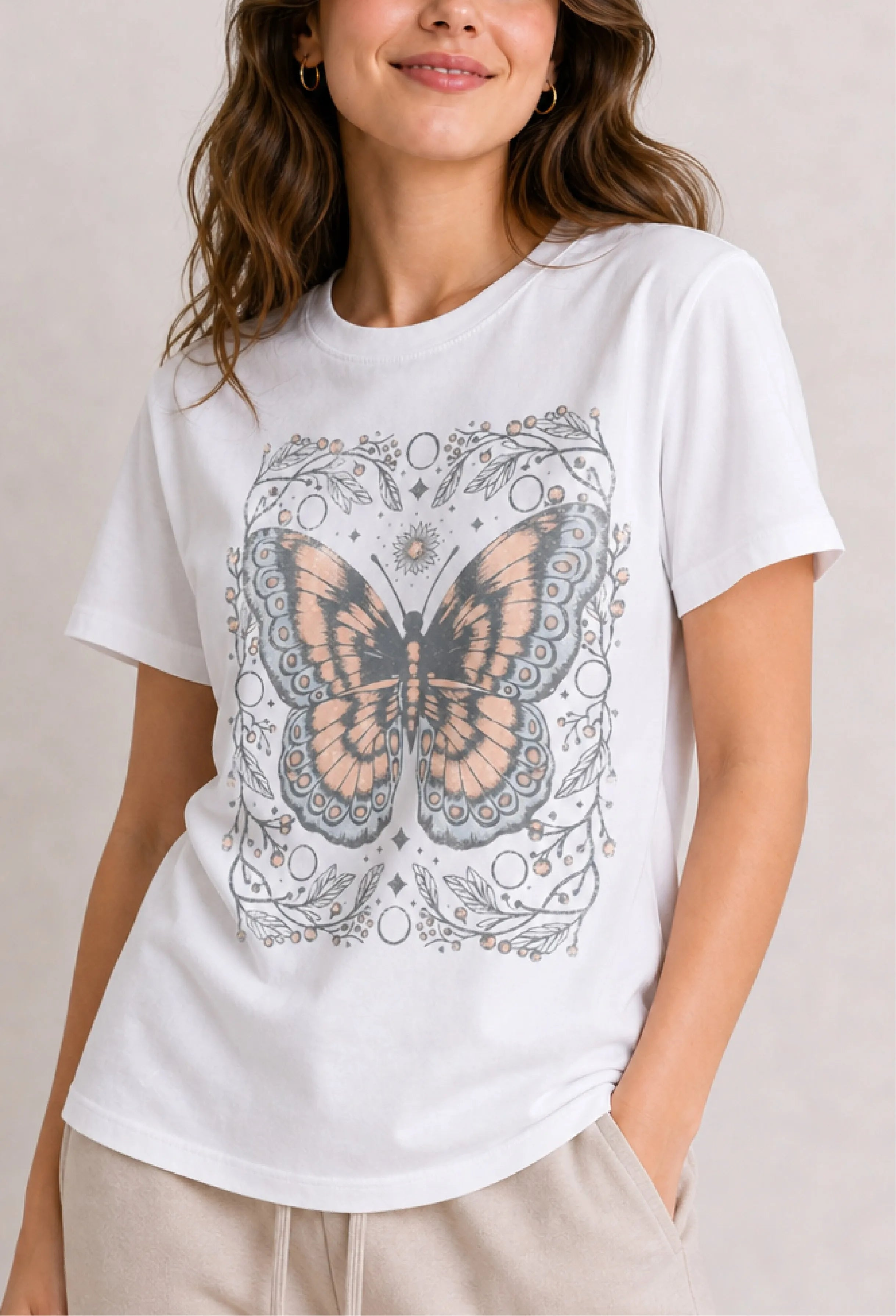 Boho Butterfly White Tee