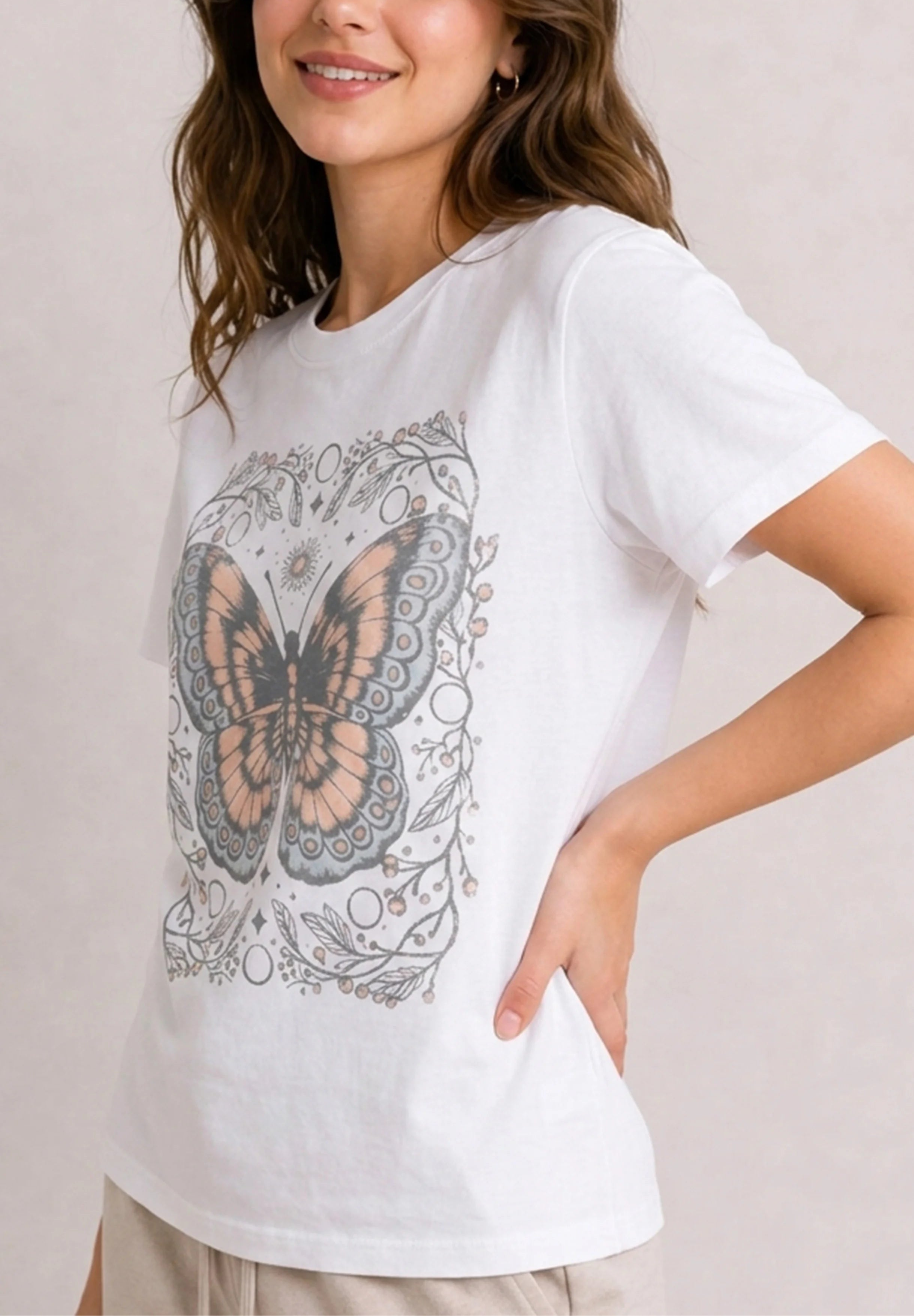 Boho Butterfly White Tee