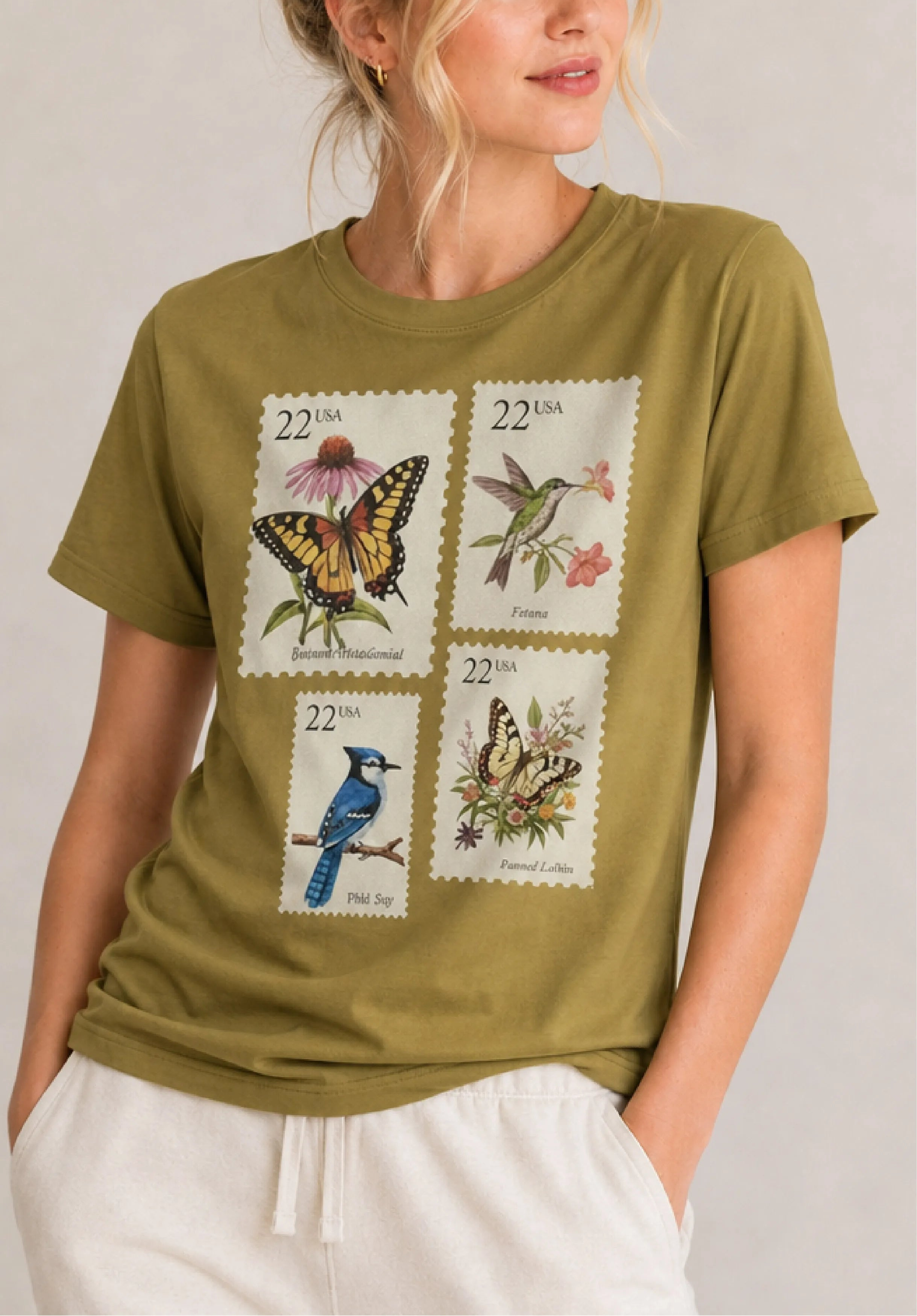 Botanical Stamps Olive Tee
