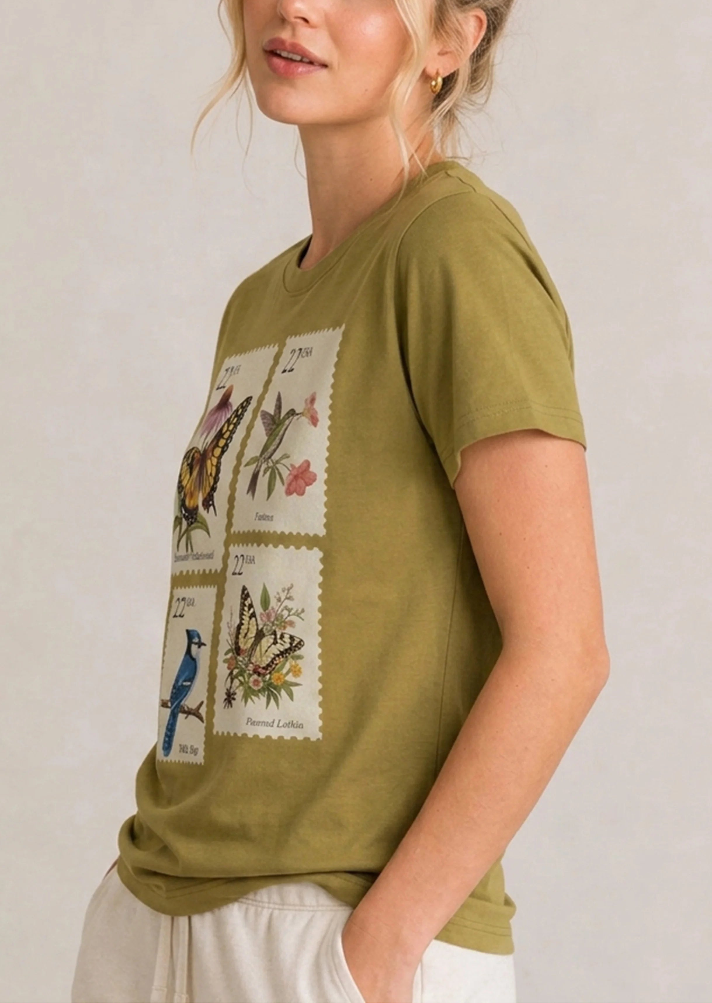 Botanical Stamps Olive Tee