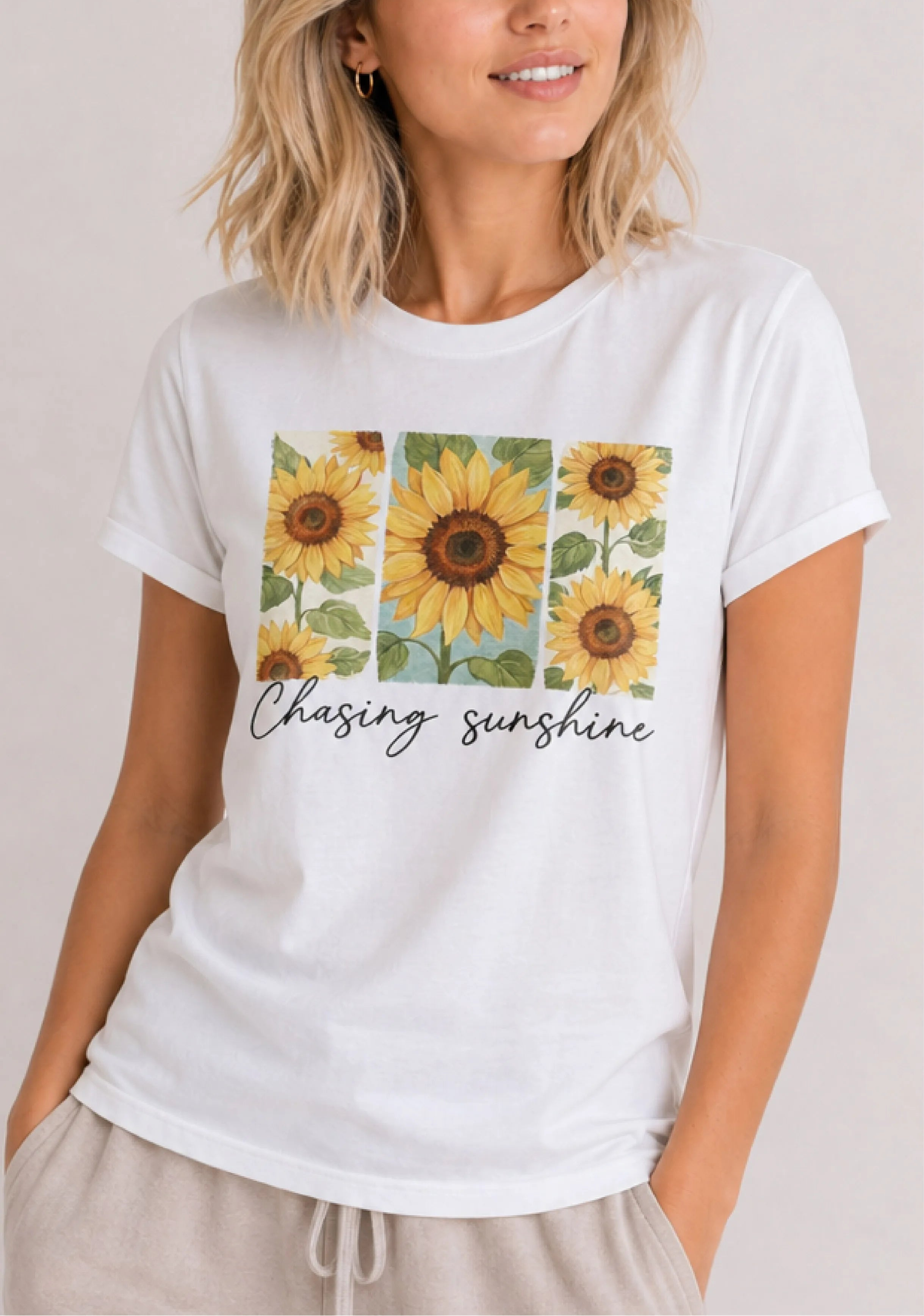 Chasing Sunshine Sunflower White Tee
