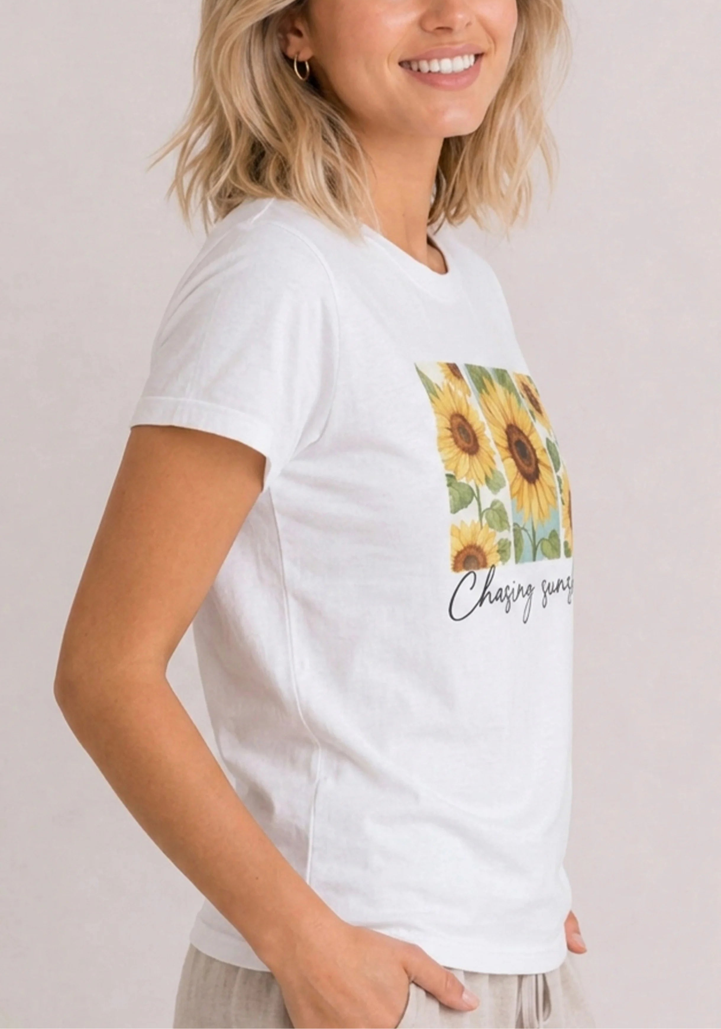 Chasing Sunshine Sunflower White Tee