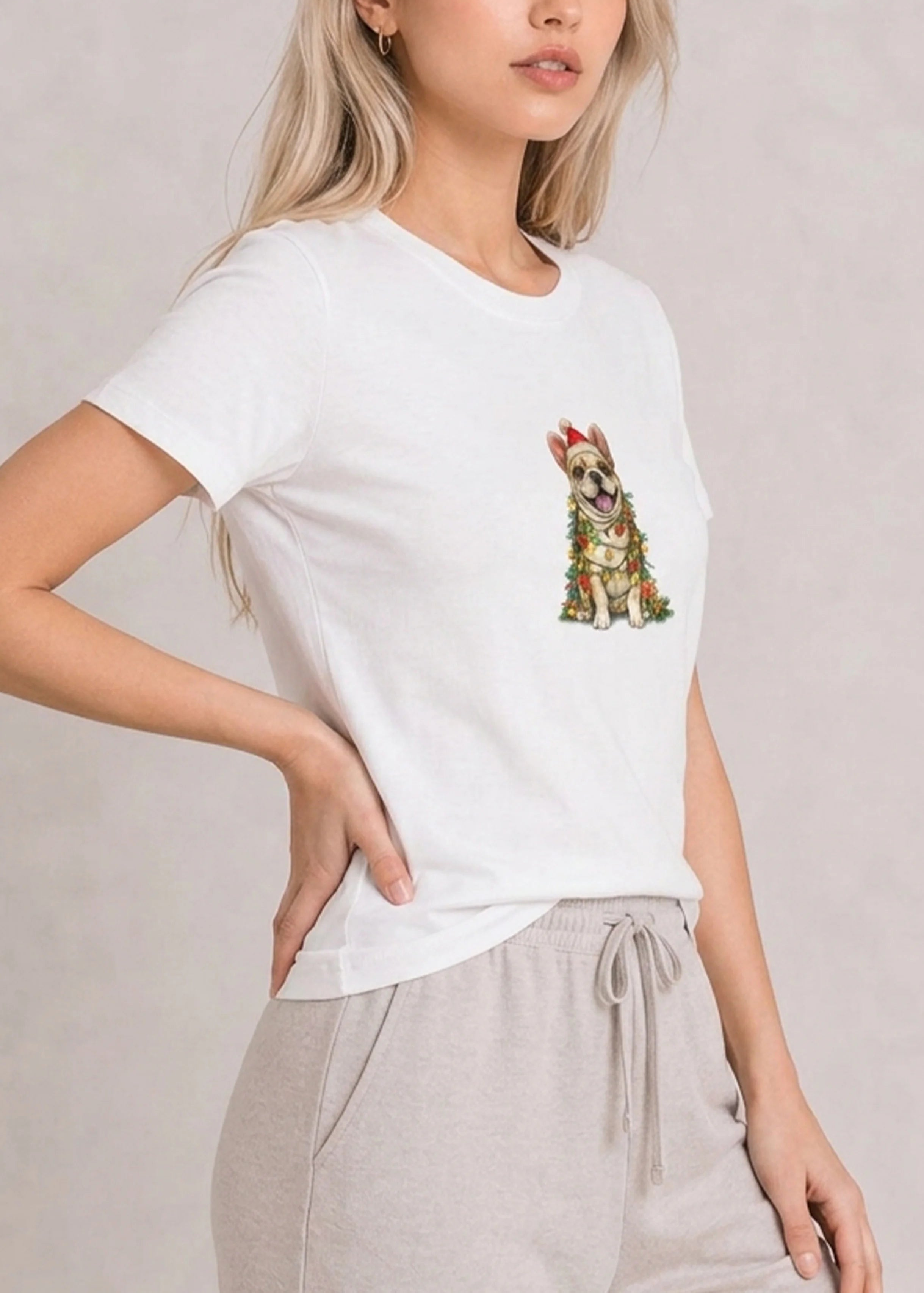 Christmas Bulldog White Tee
