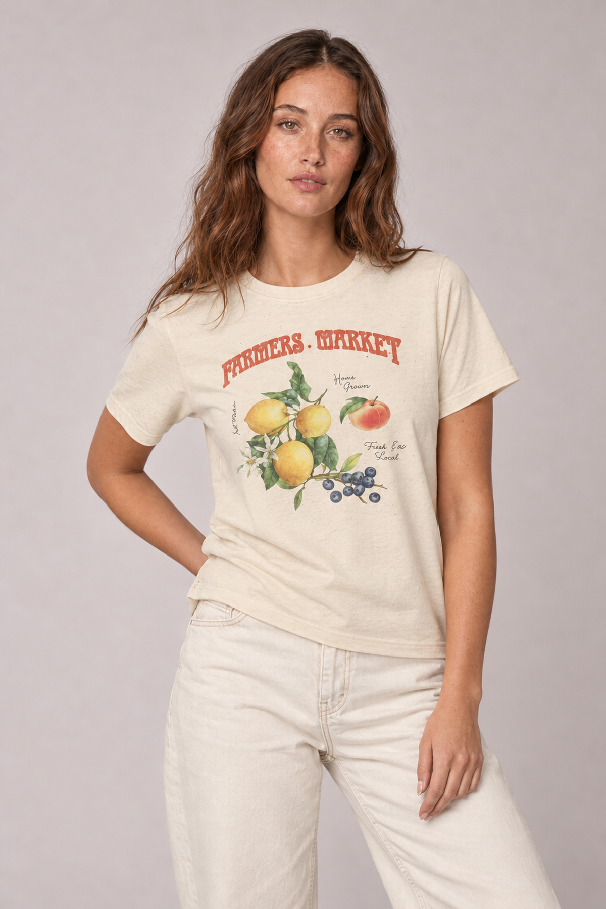 Farmers Market Fruit Graphic Tee – Vintage Botanical Citrus Shirt