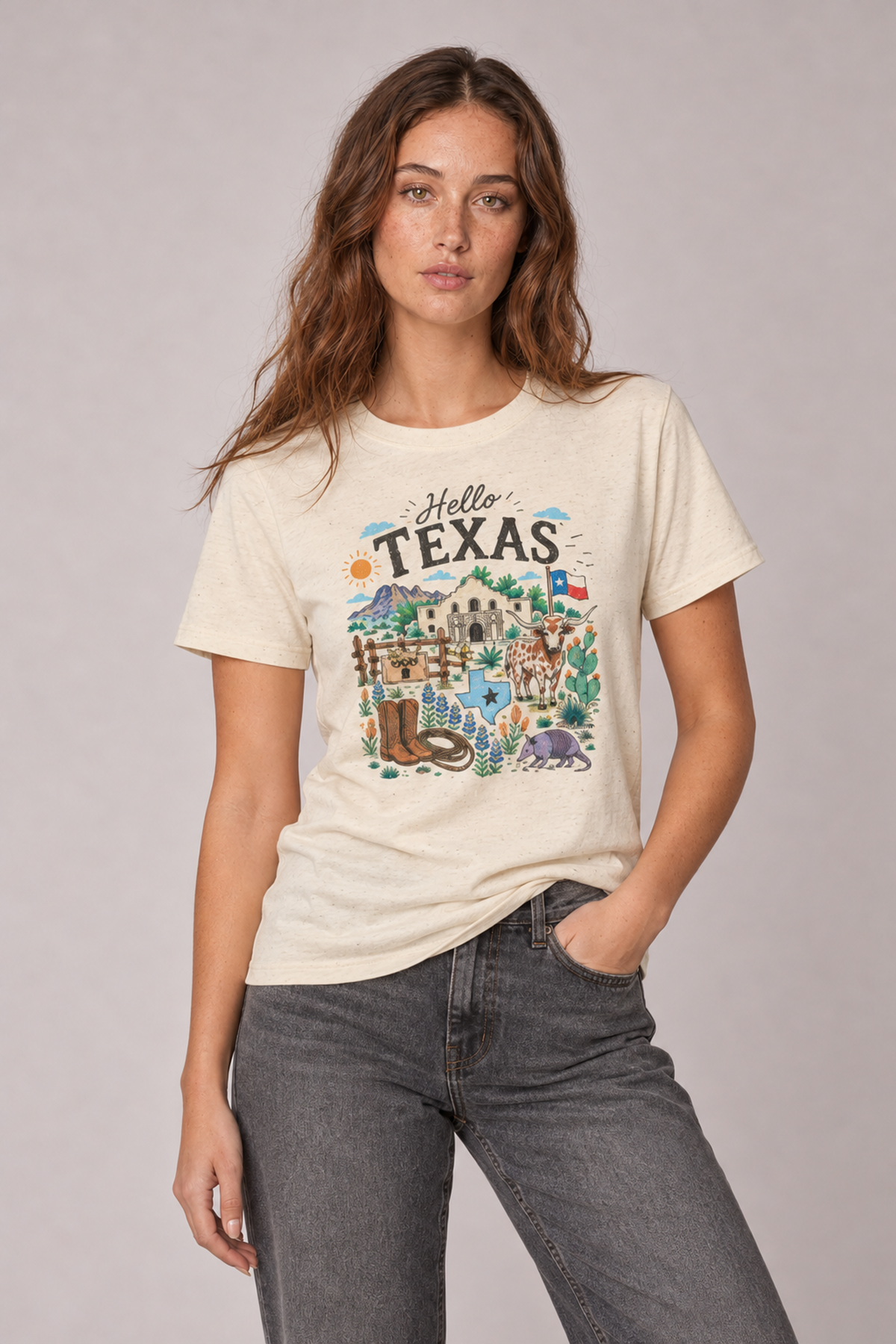 Hello Texas Graphic Tee – Vintage Western Souvenir Shirt