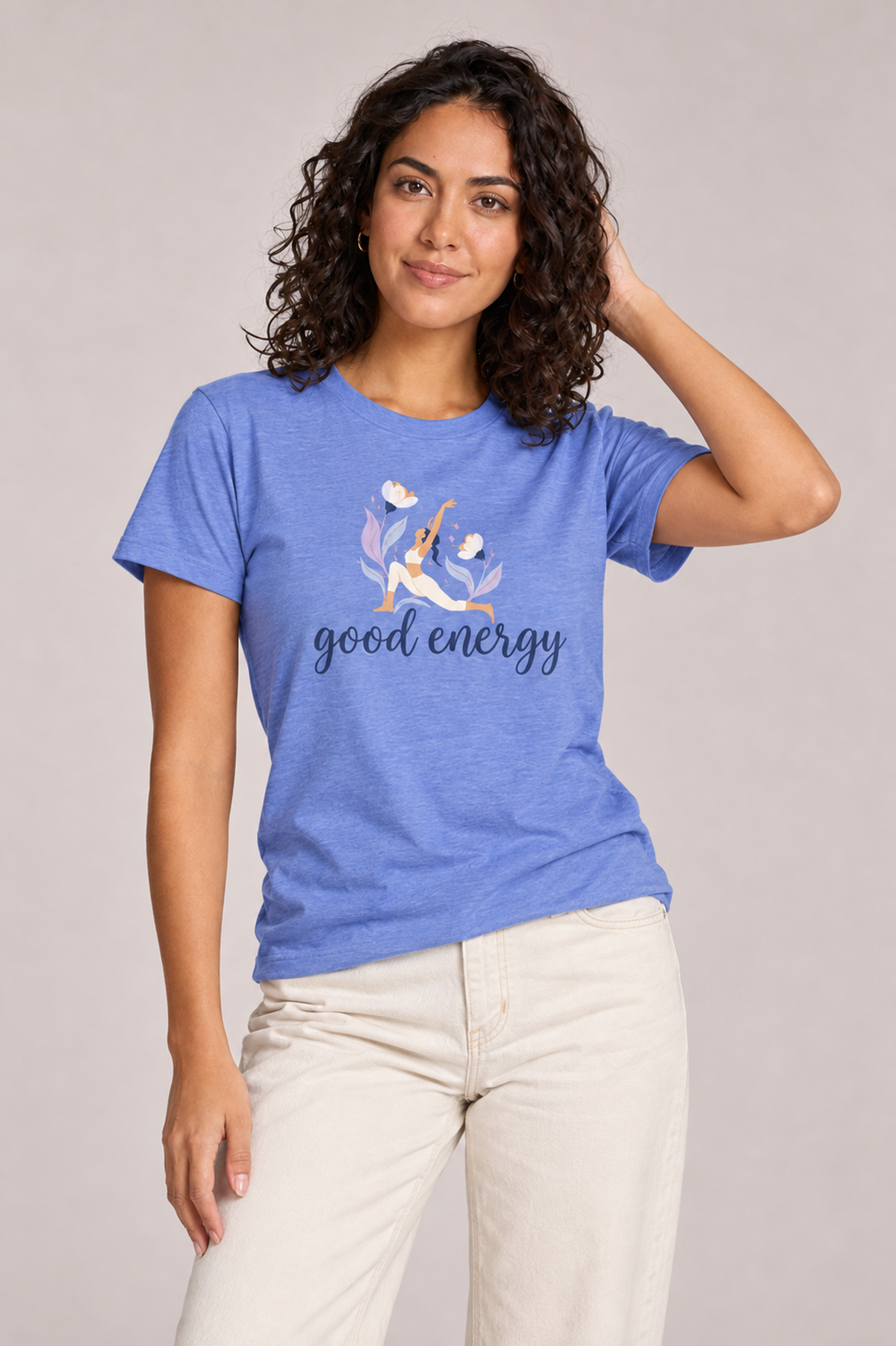 Good Energy Yoga Graphic Tee – Boho Floral Wellness Shirt