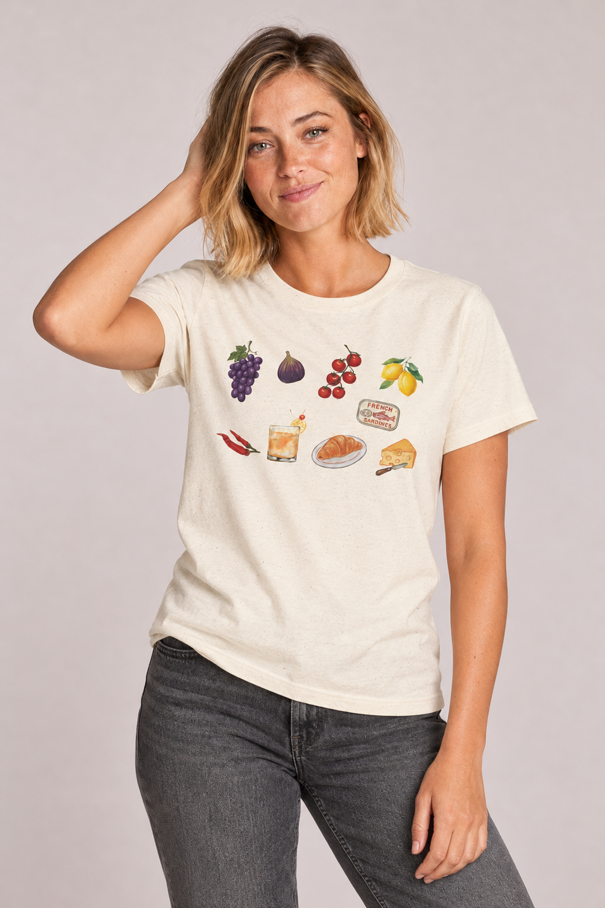 French Market Food Graphic Tee – Vintage European Bistro Shirt
