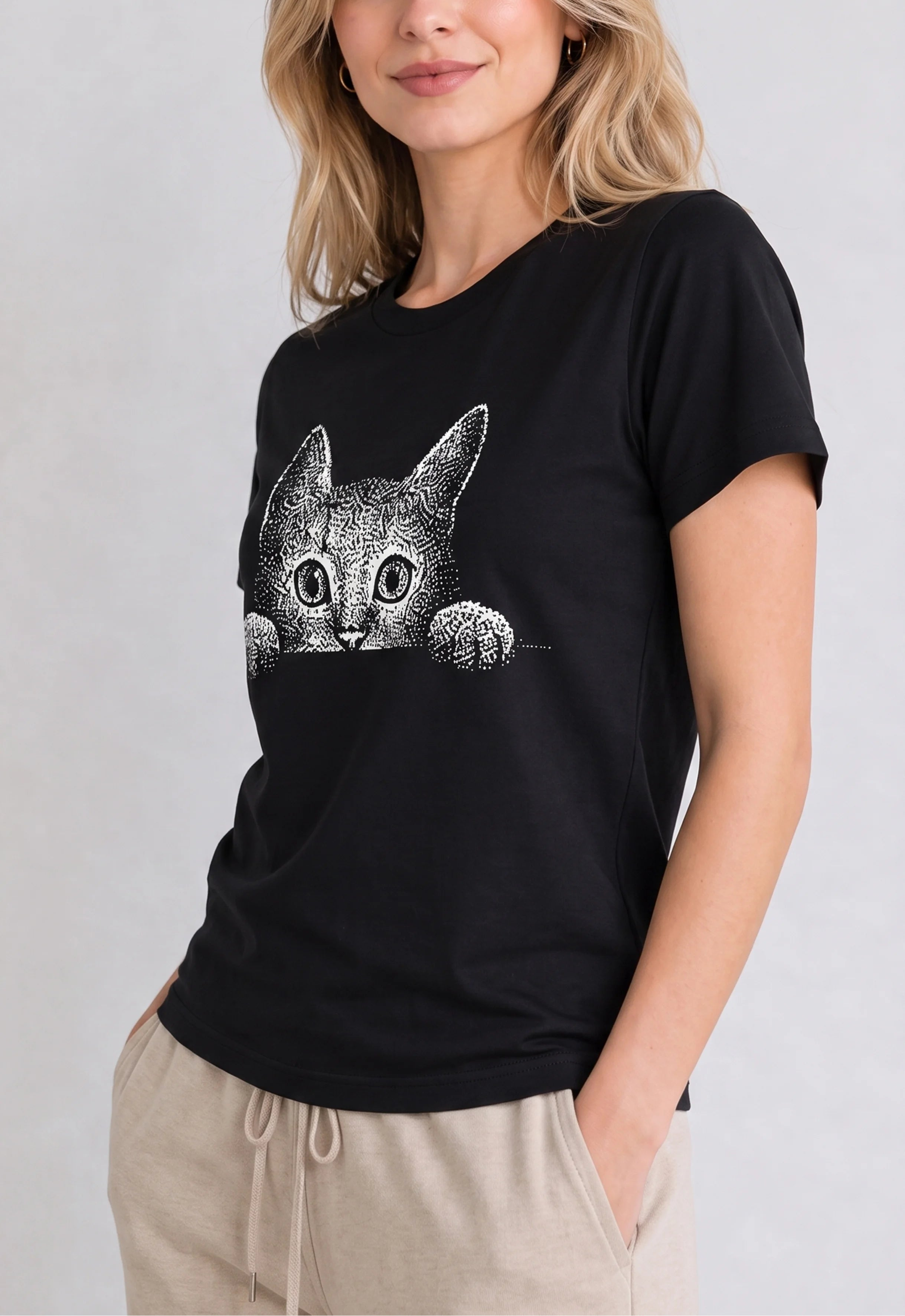 Curious Cat Black Tee