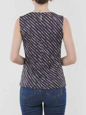 Jewel Pleated Neck Sleeveless Top