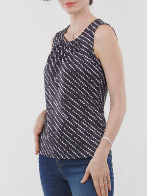 Jewel Pleated Neck Sleeveless Top