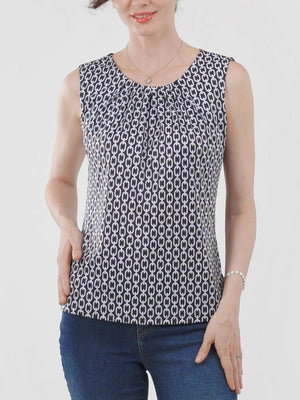 Jewel Pleated Neck Sleeveless Top