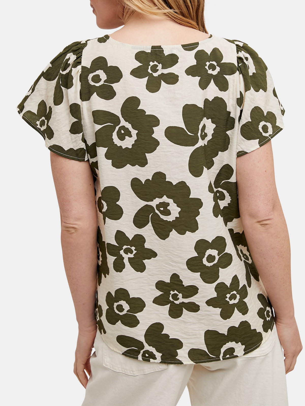 Flower Print Short Sleeve Woven Top