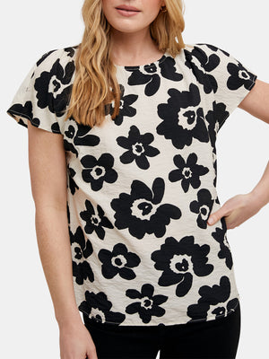 Flower Print Short Sleeve Woven Top
