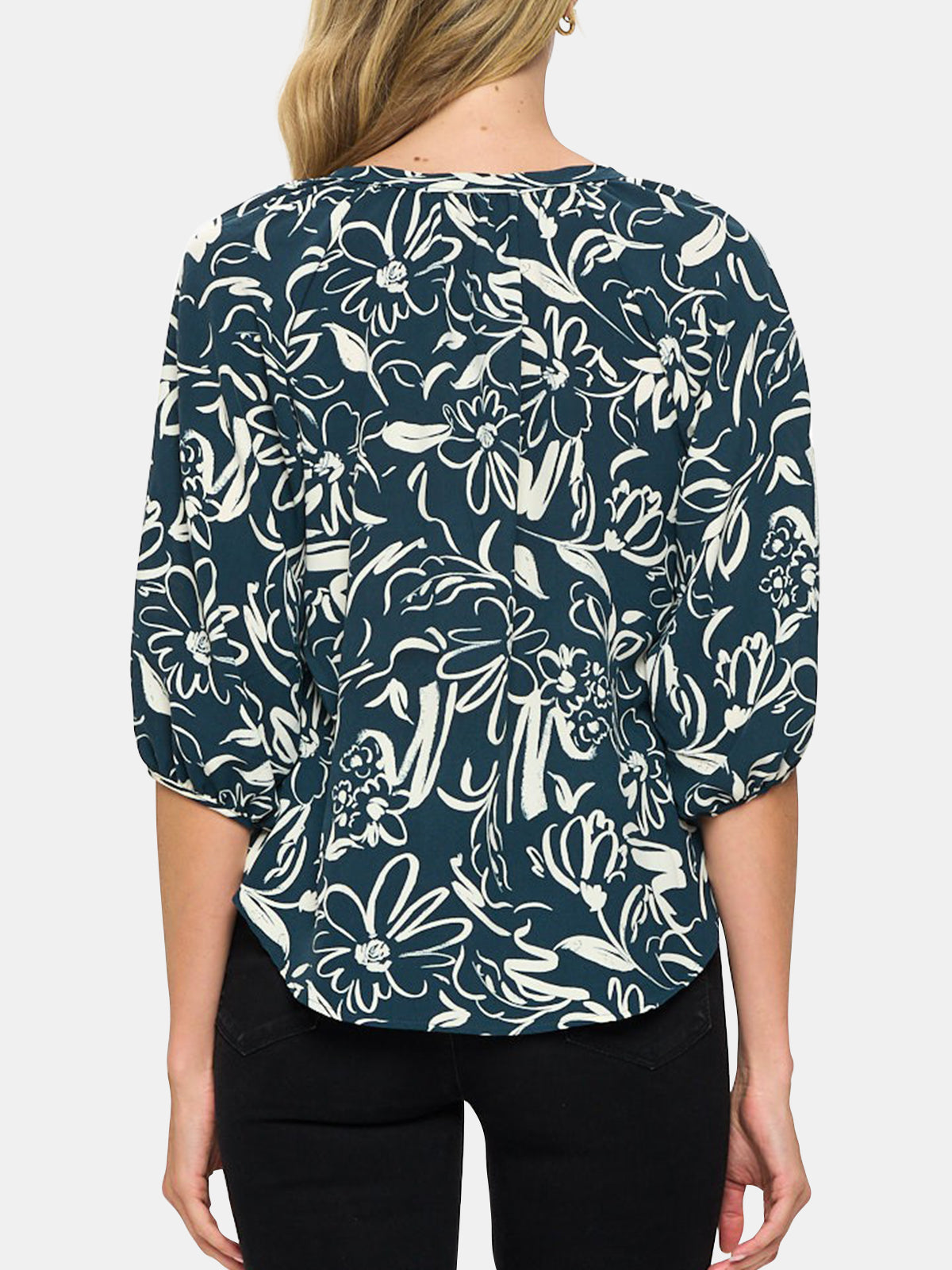 Flower Print Tie Neck Top