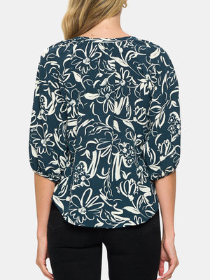 Flower Print Tie Neck Top