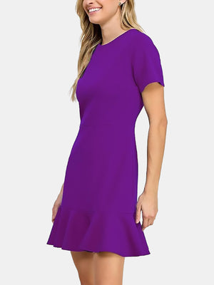 Short Sleeve Fluted Hem Dress