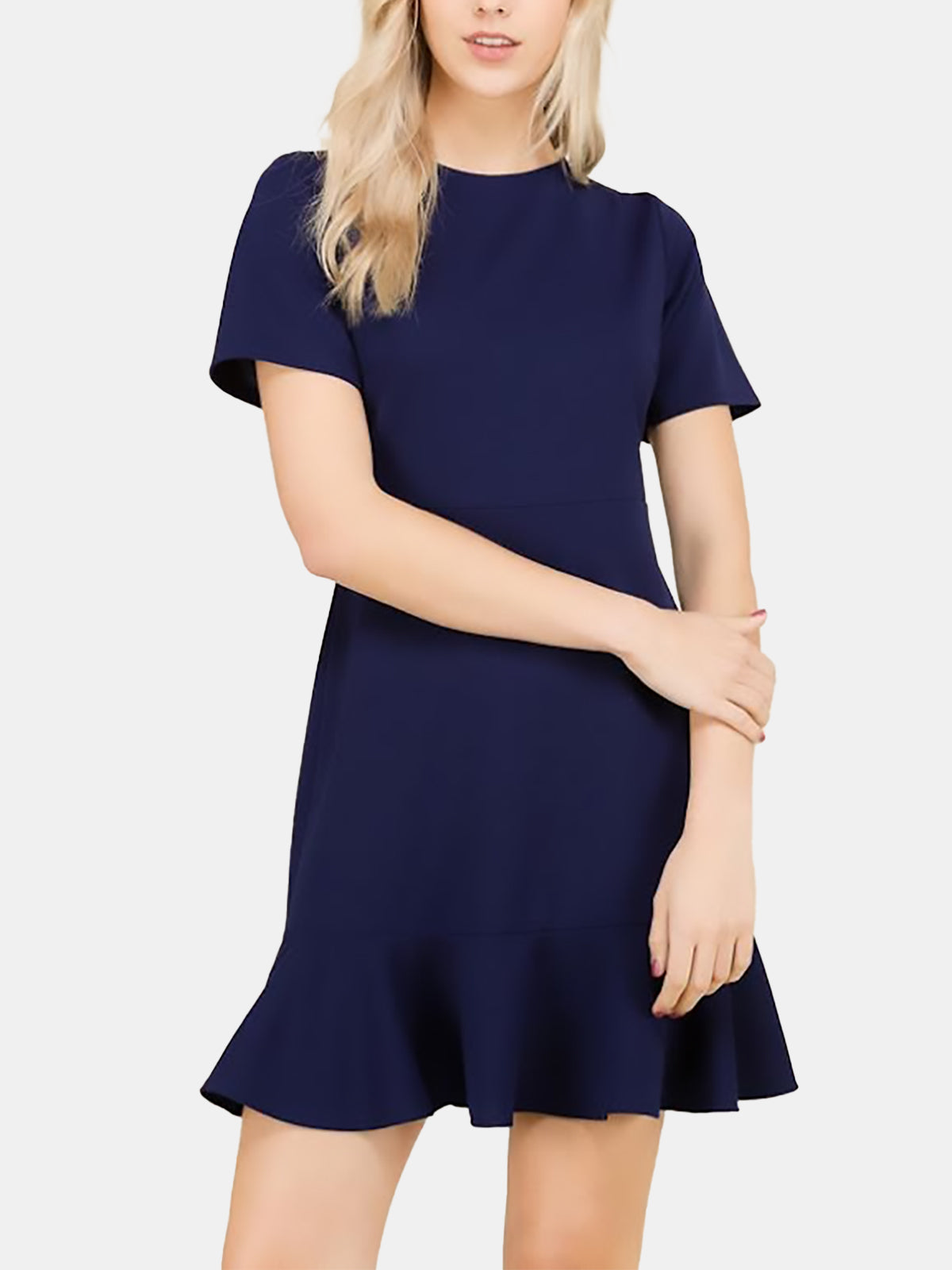 Short Sleeve Fluted Hem Dress