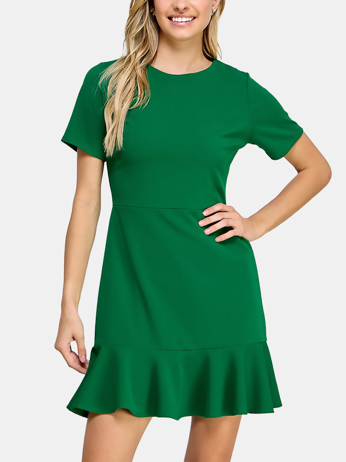 Short Sleeve Fluted Hem Dress