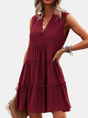 V-Neck Tiered Frill Smock Dress