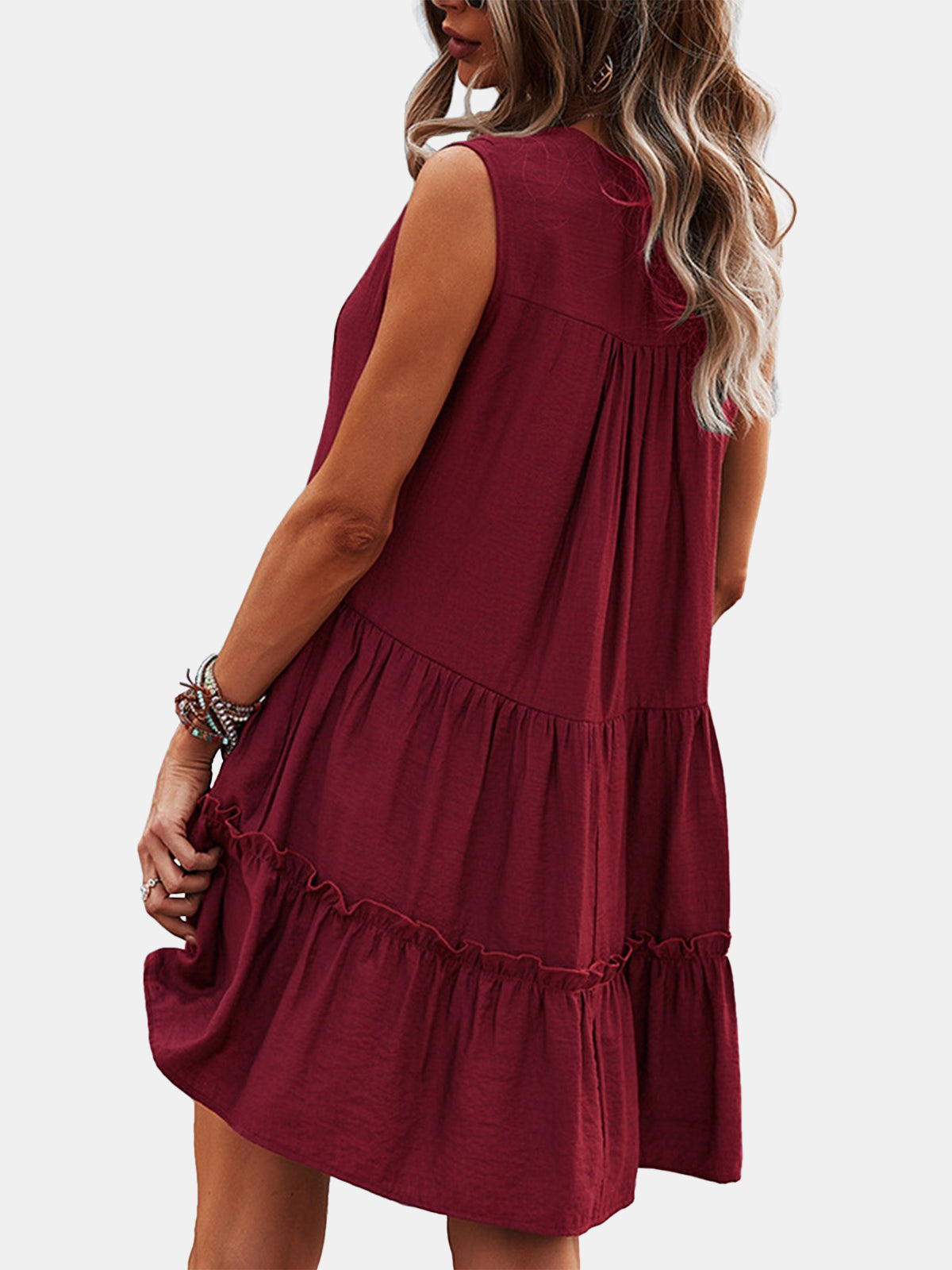 V-Neck Tiered Frill Smock Dress