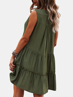 V-Neck Tiered Frill Smock Dress