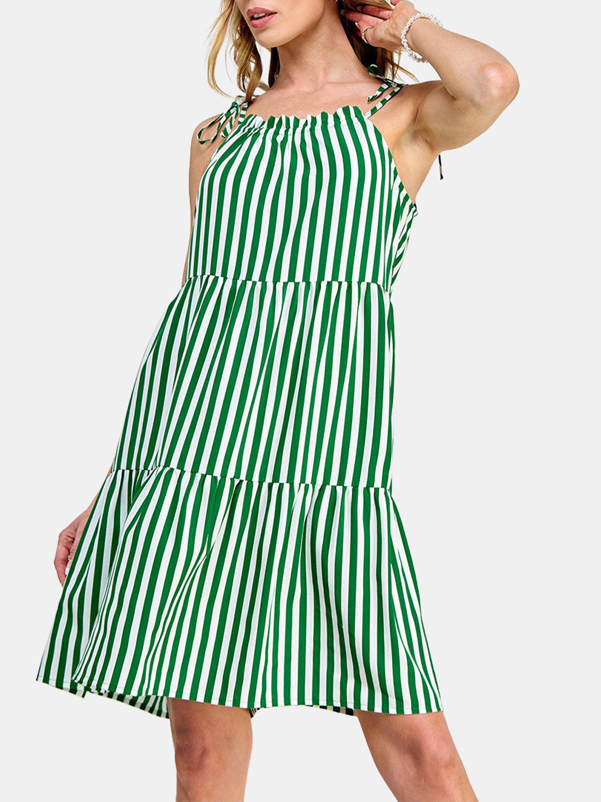 Tie Shoulder Stripe Print Short Dress