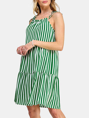 Tie Shoulder Stripe Print Short Dress